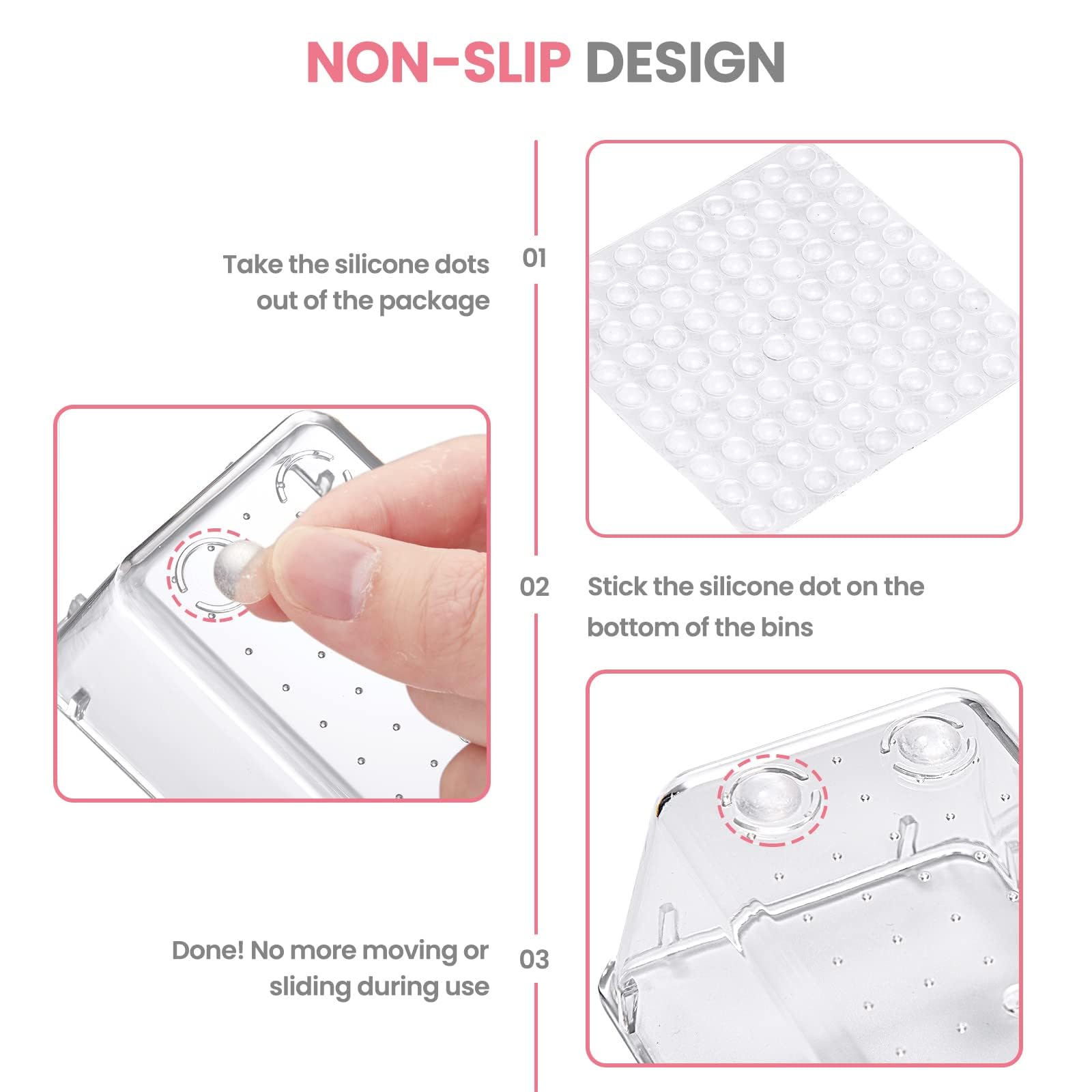 HOUSE DAY 24-Piece Clear Makeup Drawer Organizer Set with Non-Slip Silicone Pads - 4-Size Vanity Storage Trays for Cosmetics, Jewelry & Small Items - Perfect for Desk, Bathroom, Kitchen & Office Organization