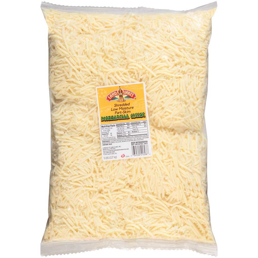 Land O Lakes Shredded Low Moisture Part Skim Mozzarella Cheese - 5 Pound (4 Pack) | Perfect for Pizza, Pasta & Italian Recipes | High-Quality Melting Cheese for Restaurants & Home Cooking