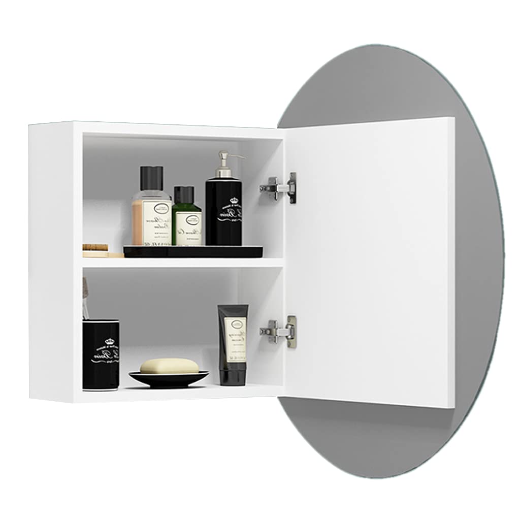 Wall-Mounted Round Bathroom Storage Cabinet with Mirror - Space Saving Vanity Organizer for Makeup & Cosmetics - Perfect for Bedroom, Bathroom & Dressing Room Organization