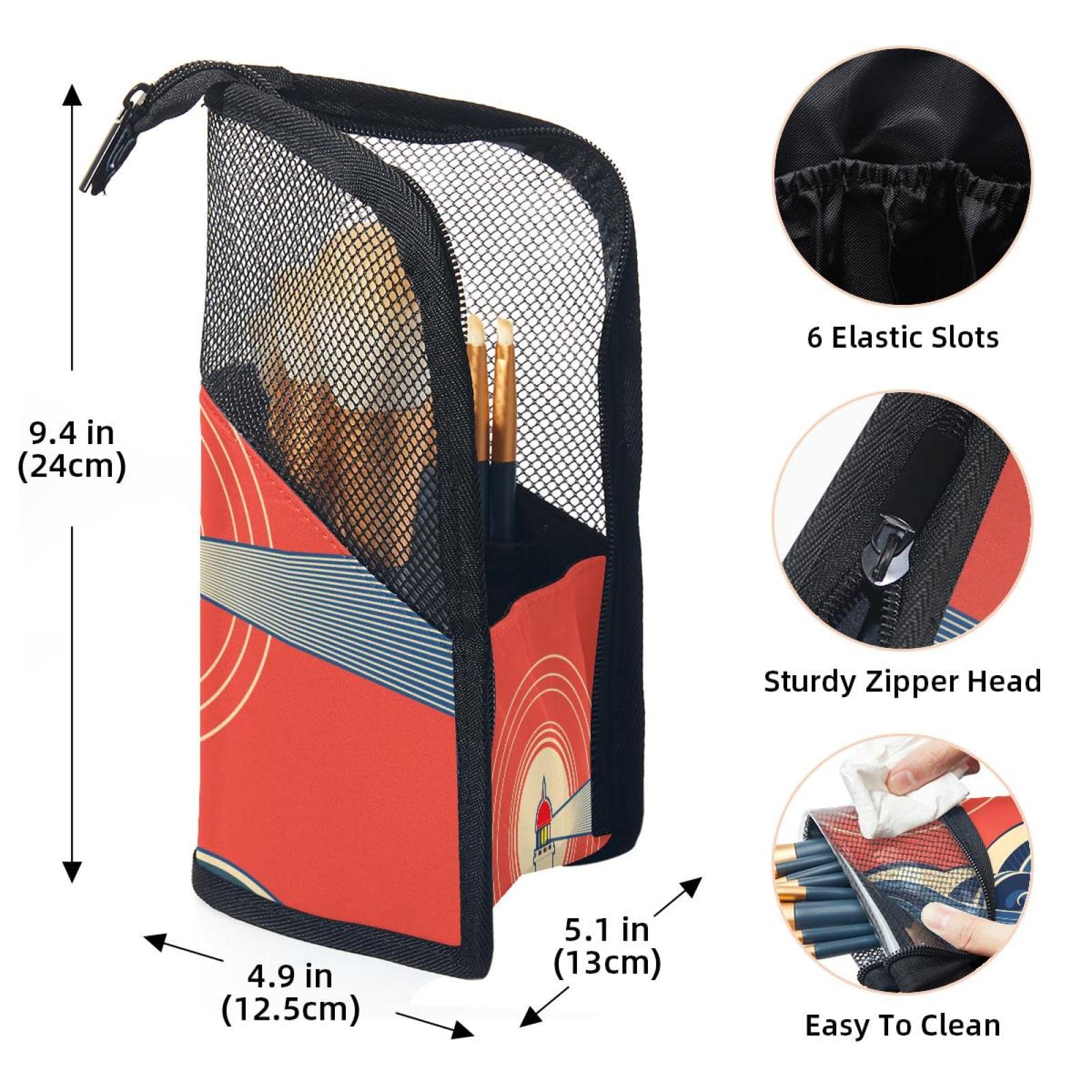 Premium 12-Piece Makeup Brush Organizer Bag with Lighthouse & Blue Sea Design - Portable Travel Makeup Brush Holder Case for Artists, Professionals & On-The-Go Beauty Lovers (Ideal for Travel, Home Vanity & Salon Use)