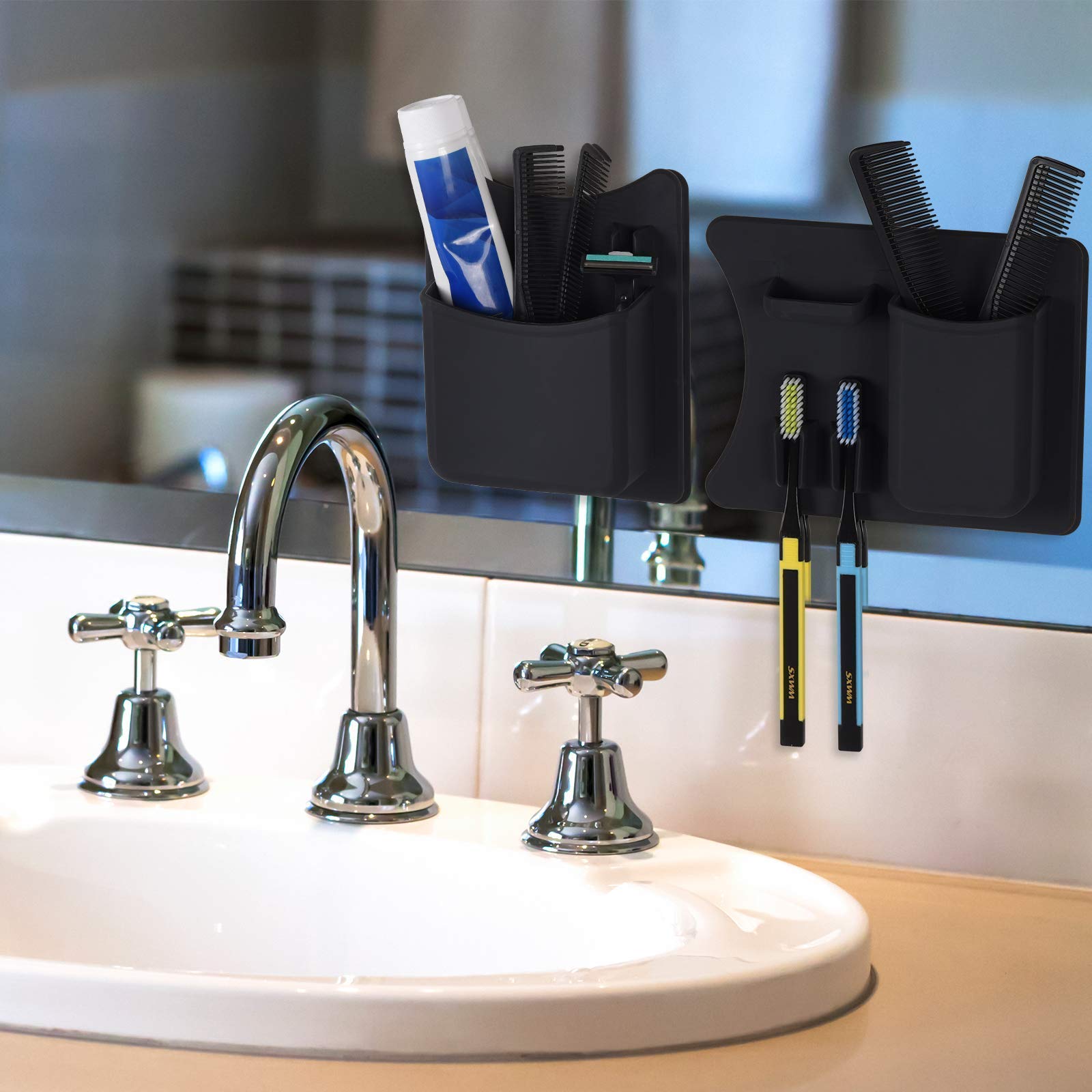 Waterproof Black Silicone Toothbrush Holder for Shower & Bathroom - Non-Slip Grip Technology with Drainage Holes - Perfect for Small Bathrooms, RVs, and Dorm Rooms