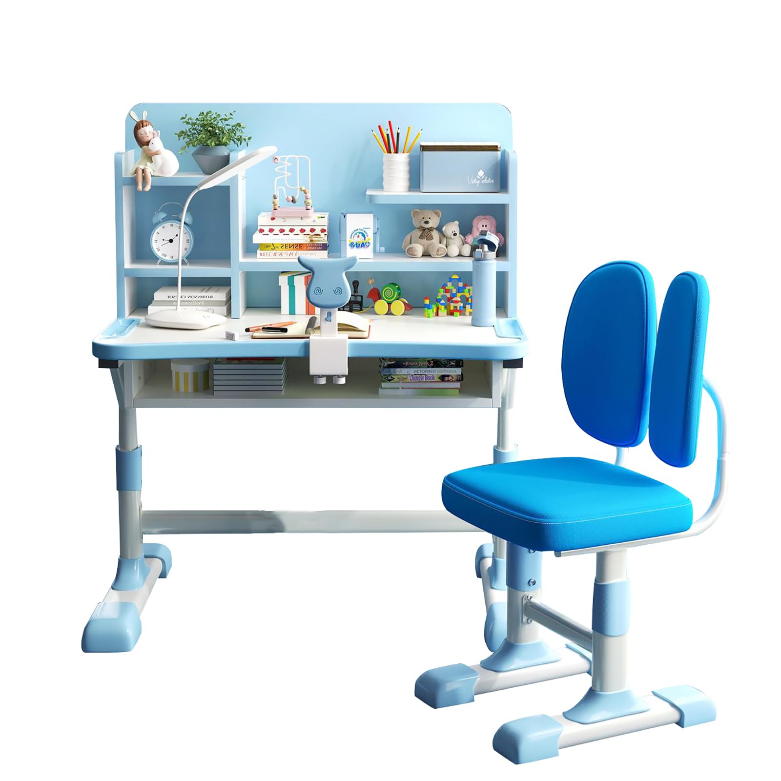 Kids Wooden Study Desk and Chair Set with Drawer & Bookshelf Hutch - Ergonomic Writing Computer Workstation for Boys & Girls (31.5
