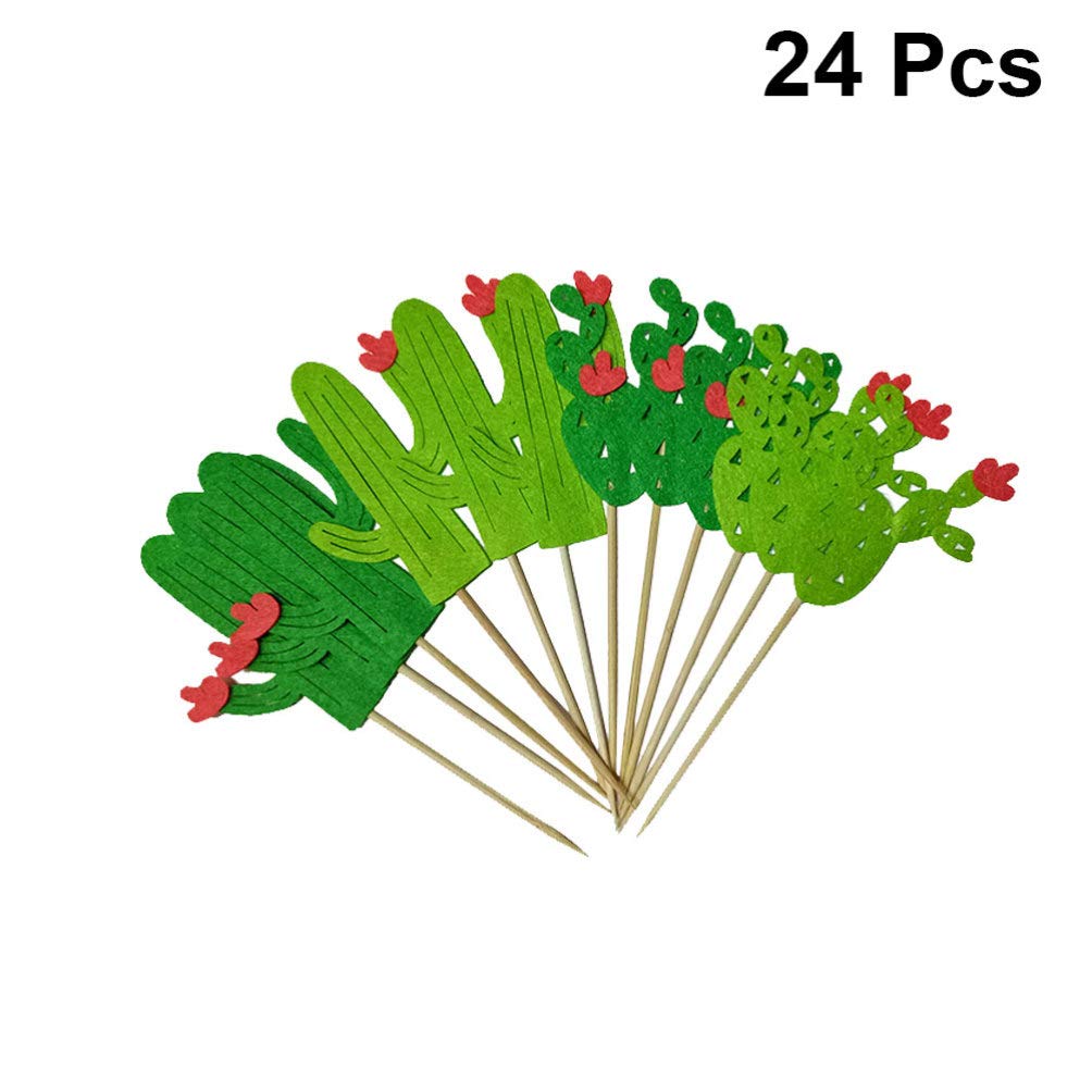 PRETYZOOM 24-Piece Cactus Cake Toppers Set - Hawaiian Felt Cactus Picks for Tropical Party Decorations - Perfect for Luau, Beach, and Summer Themed Birthday Cakes