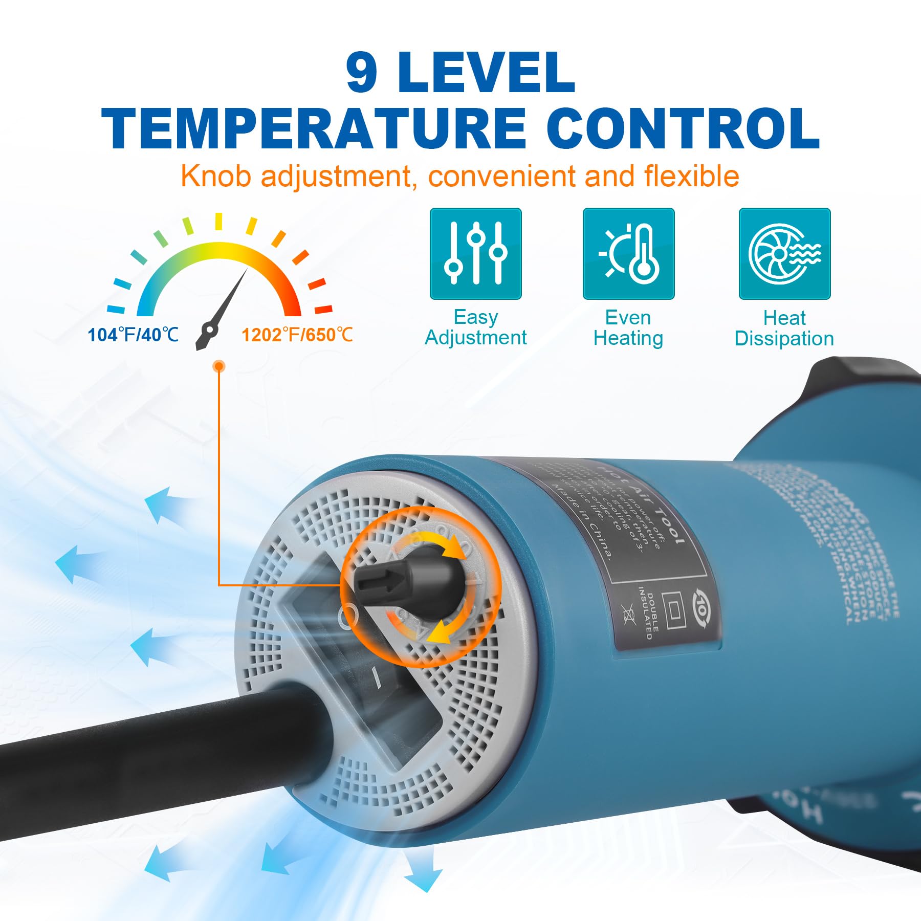 1500W Hot Air Plastic Welder Kit - Handheld Heat Gun for Vinyl, PVC, TPO Roofing & Plastic Welding with Multiple Nozzles | Perfect for DIY Repairs, Automotive, Marine & Construction Projects