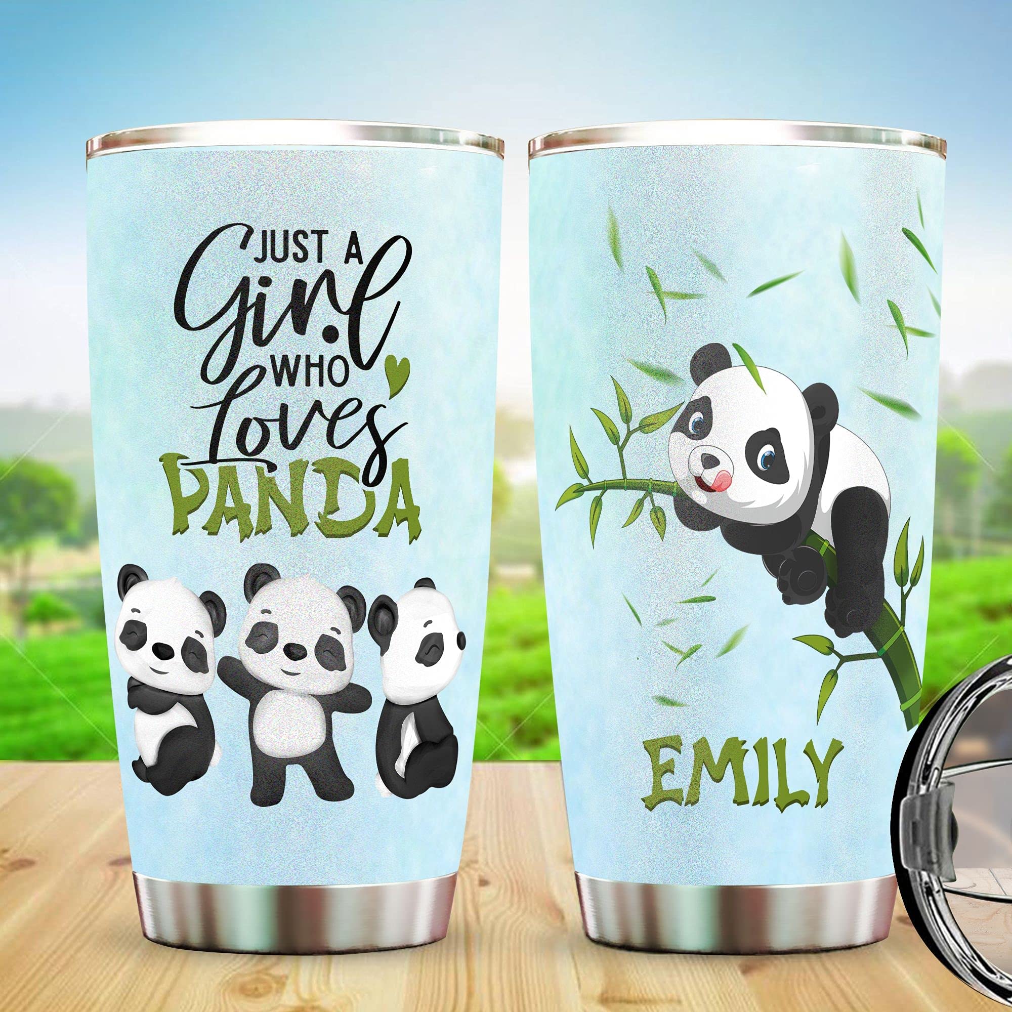 Just A Girl Who Loves Panda Tumbler - Stainless Steel Vacuum Insulated Travel Mug with Lid - Cute Panda Print Cup for Women, Dad to Daughter Gift, Office, School & Outdoor Activities
