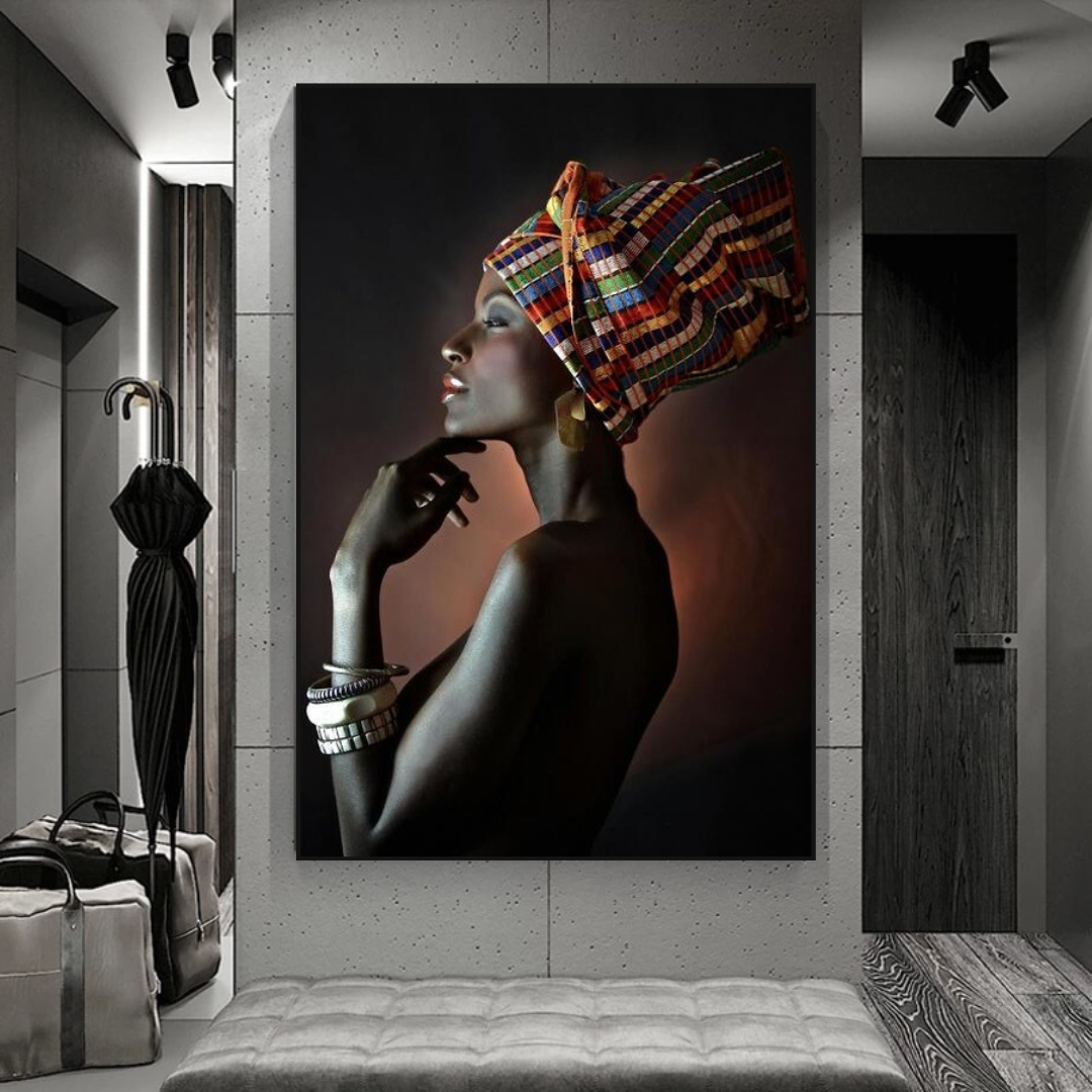 Afro Girl Crowned Flower Canvas Wall Art - Black Girl Empowerment Decor for Living Room, Bedroom & Office - Unique African American Home Wall Decor