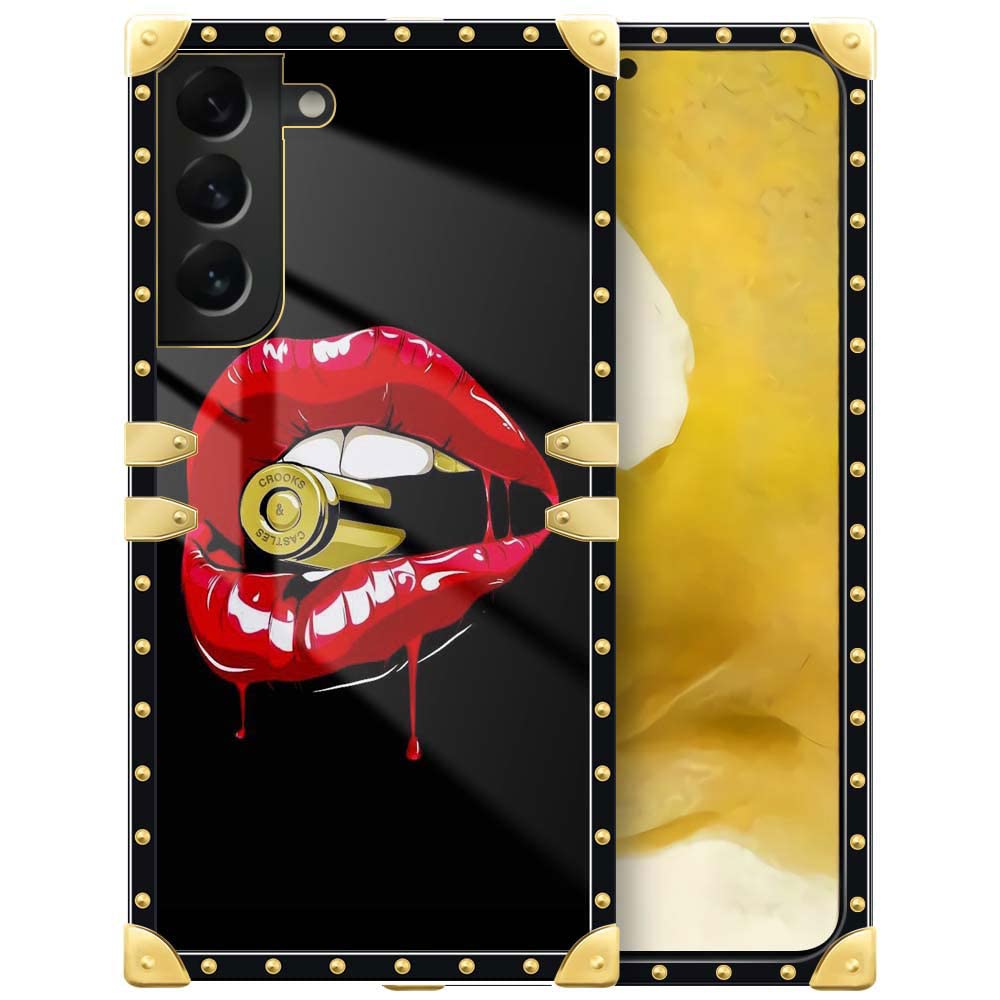 Samsung Galaxy S21 Case - Luxury Red Lip Bite Bullet Design with Gold Accents, Shockproof TPU & Hard PC Back Cover | Perfect for Daily Protection & Fashion Statement