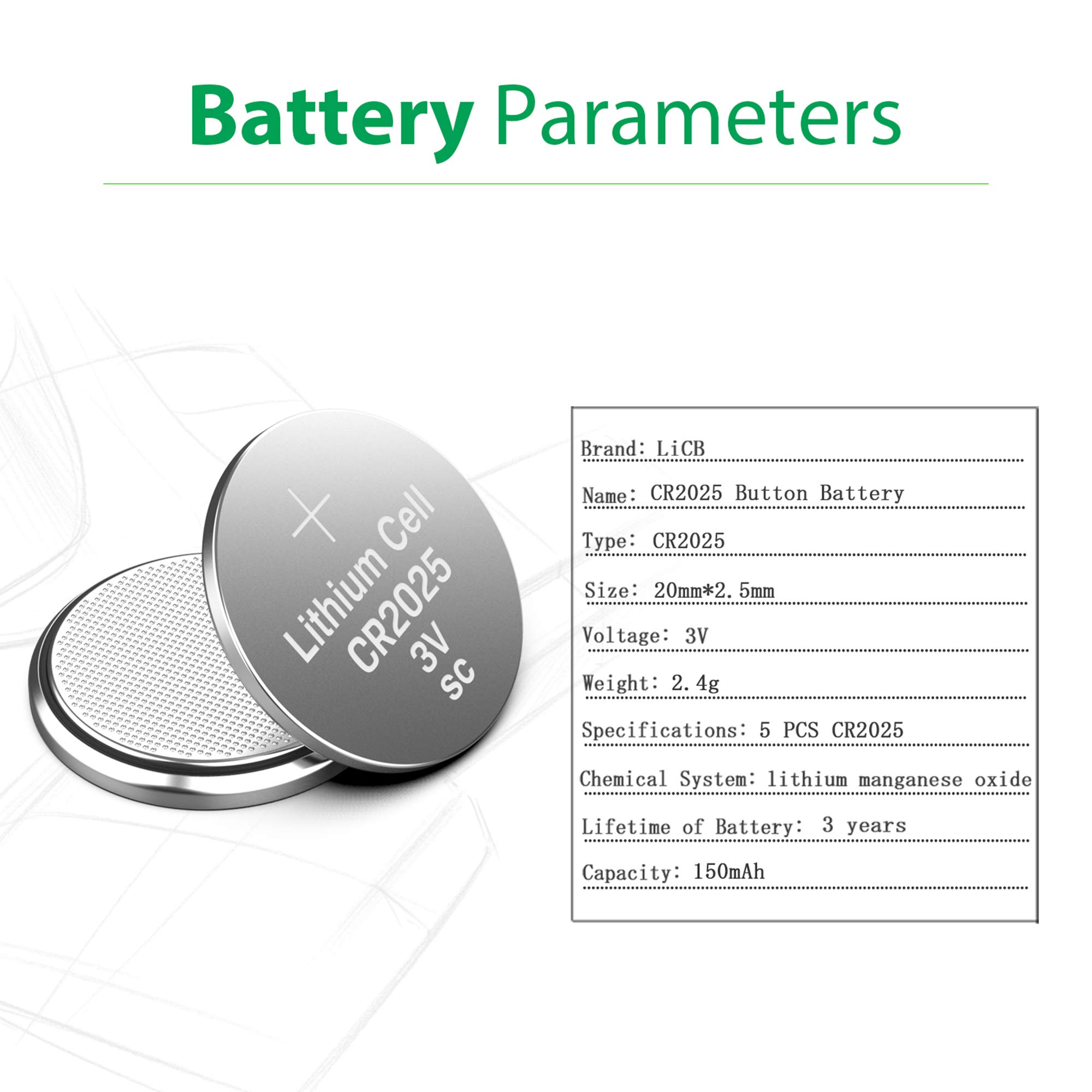 LiCB CR2025 Lithium Battery 3V Coin Cell (5-Pack) - Long-Lasting Power for Watches, Calculators, Key Fobs & Medical Devices