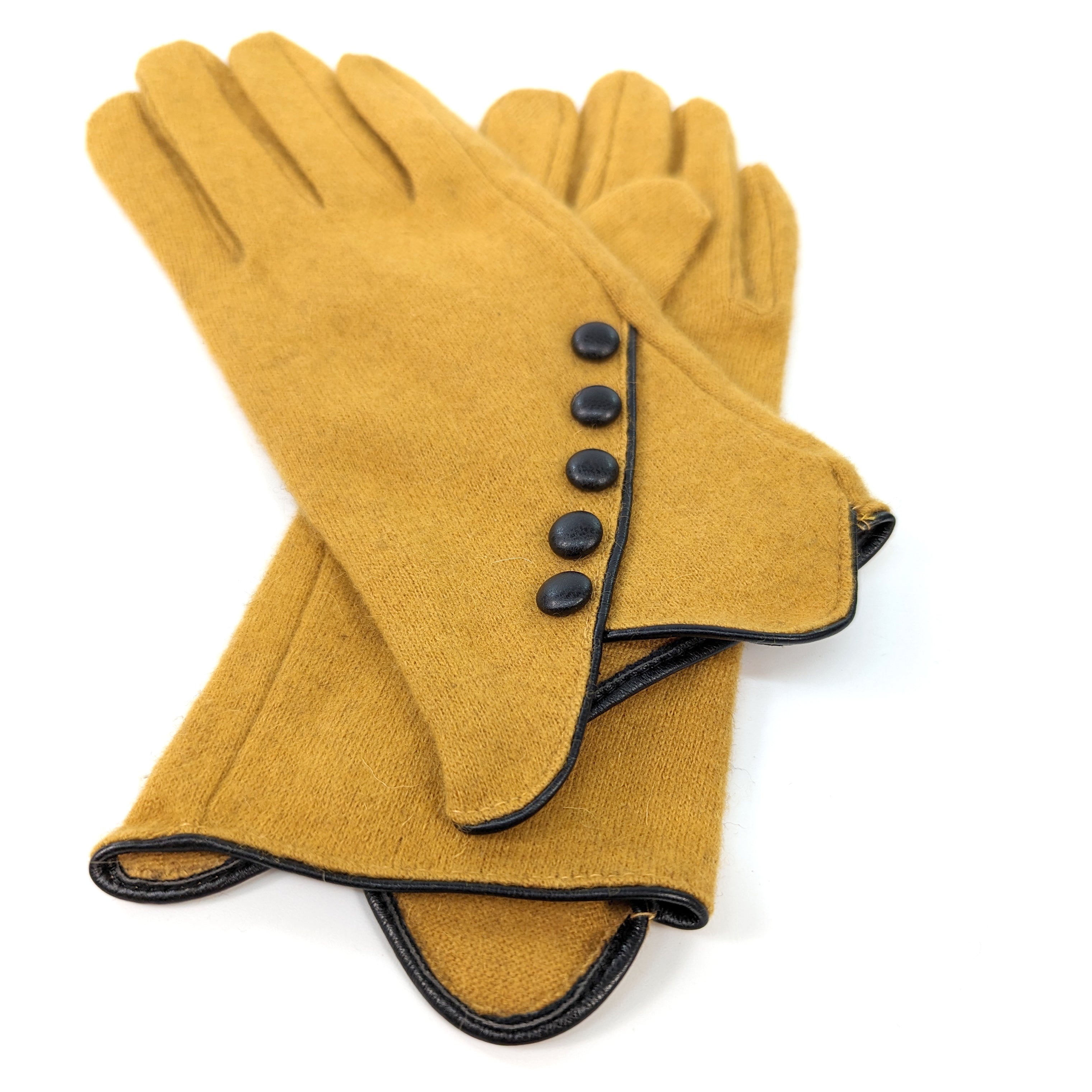 Mustard Yellow Diagonal Button Detail Gloves - Stylish Winter Accessories for Women, Fashionable Hand Warmers for Cold Weather, Outdoor Activities & Everyday Wear