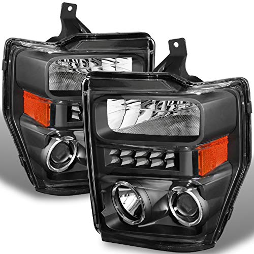 AKKON Black Bezel Dual Halo Ring DRL LED Projector Headlights for Ford F-Series Super Duty - Daylight Running Lights Replacement Pair - Perfect for Off-Roading & Night Driving