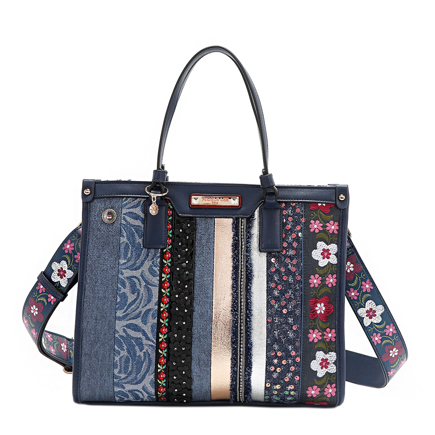 Stylish Patch Flower Structured Handbag for Women - Elegant Crossbody Purse for Daily Use, Work, and Evening Events