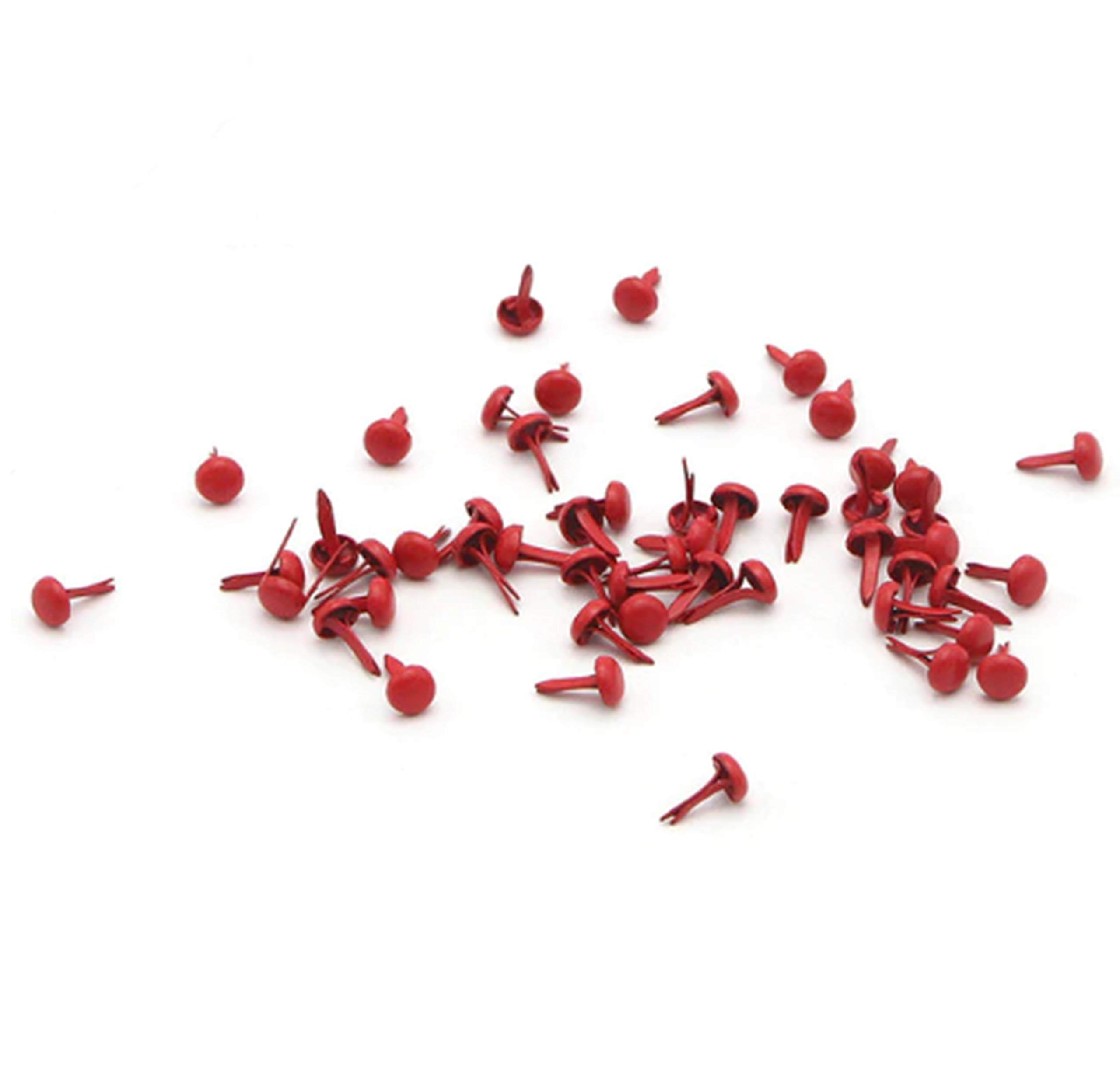 Small Red Round Fastener Brads Metal - 100pcs Crafting Supplies for Scrapbooking, DIY Projects & Card Making - Decorative Paper Fasteners for Arts & Crafts (Red)