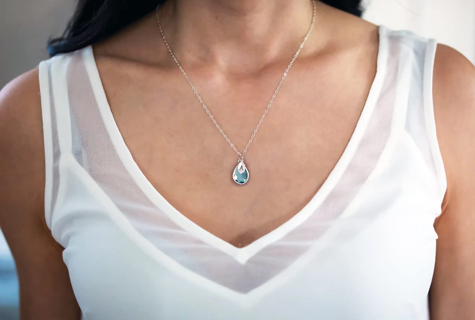 Personalized Aquamarine Necklace - March Birthstone Gift for Her | Bridesmaid Jewelry & Birthday Present