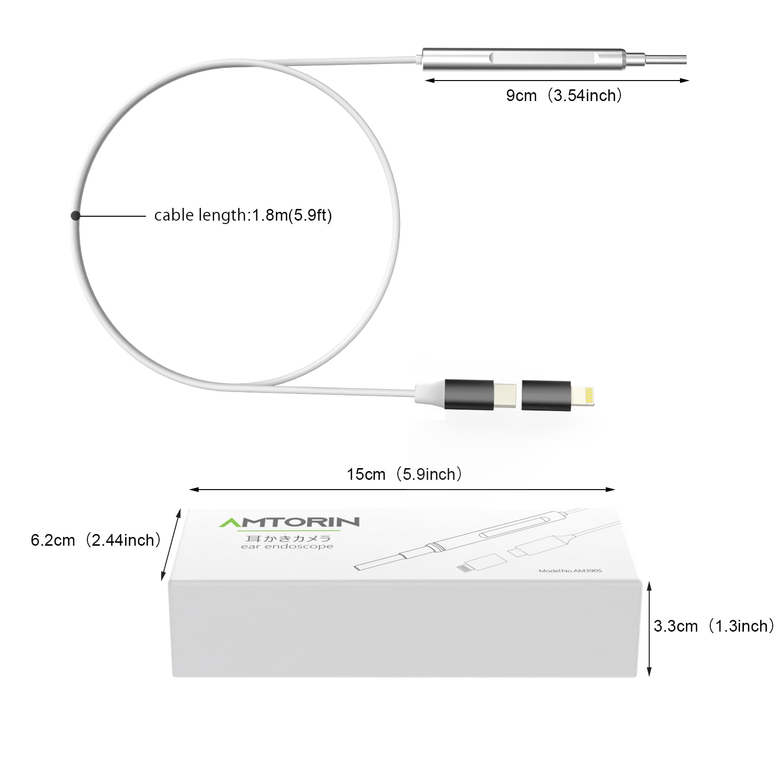 AMTORIN 1080P Ear Wax Removal Tool - No WiFi Needed, Plug & Play Otoscope for iPhone 15/Android - 3.9mm Camera with Photo/Video Function - Safe Ear Cleaner for Home Use & Kids Ear Inspection