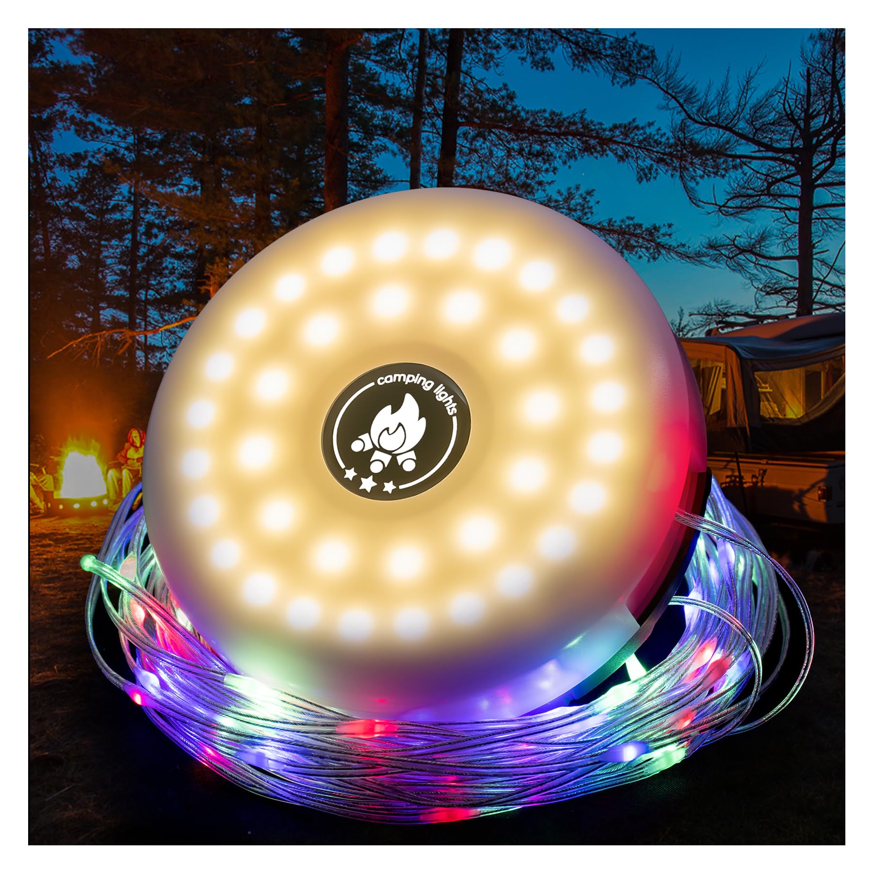 4-in-1 Rechargeable Outdoor Camping String Lights - 32.8Ft Waterproof LED Fairy Lights with 8 Lighting Modes, USB Charging & Quick Recovery | Perfect for Backyard Parties, Patio Decor, Hiking & Camping Adventures