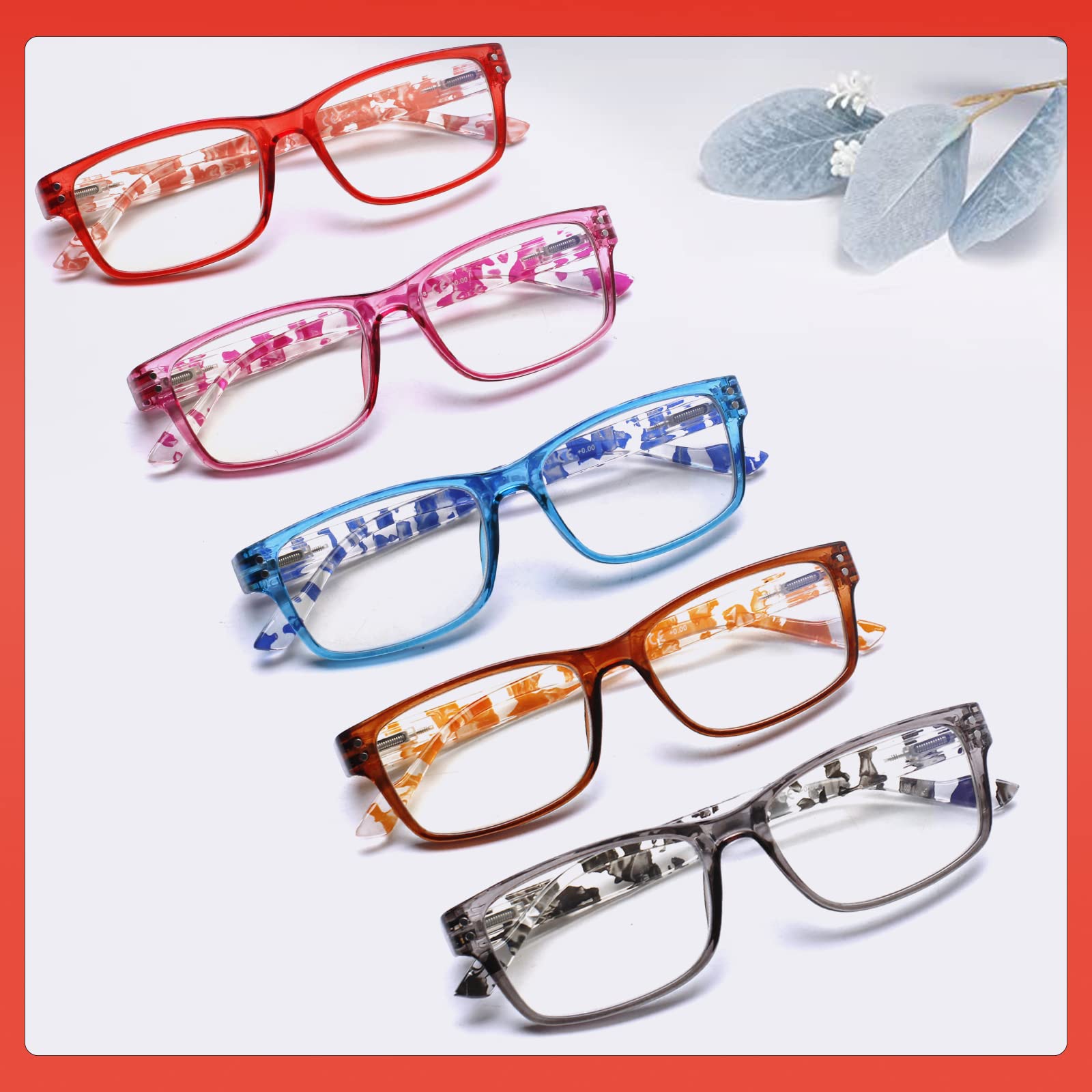 JOSCHOO 5 Pack Blue Light Blocking Reading Glasses - Anti Eyestrain Computer Glasses for Women & Men - Perfect for Office Work, Gaming & Screen Time