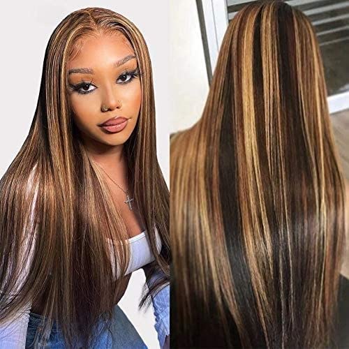 TRESSED UP Full Head Synthetic Long Wigs for Women with Golden Highlights - Natural Look for Daily Wear, Cosplay & Special Events