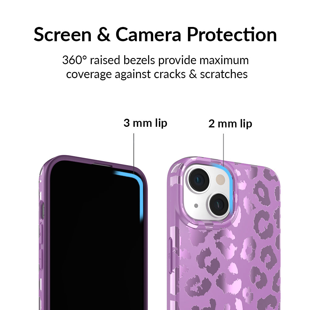 Amethyst Leopard Print iPhone Case - Stylish Protective Cover for iPhone 13/14/15 Pro Max - Trendy Fashion Accessory for Women & Girls - Perfect for Everyday Use, Work & Travel