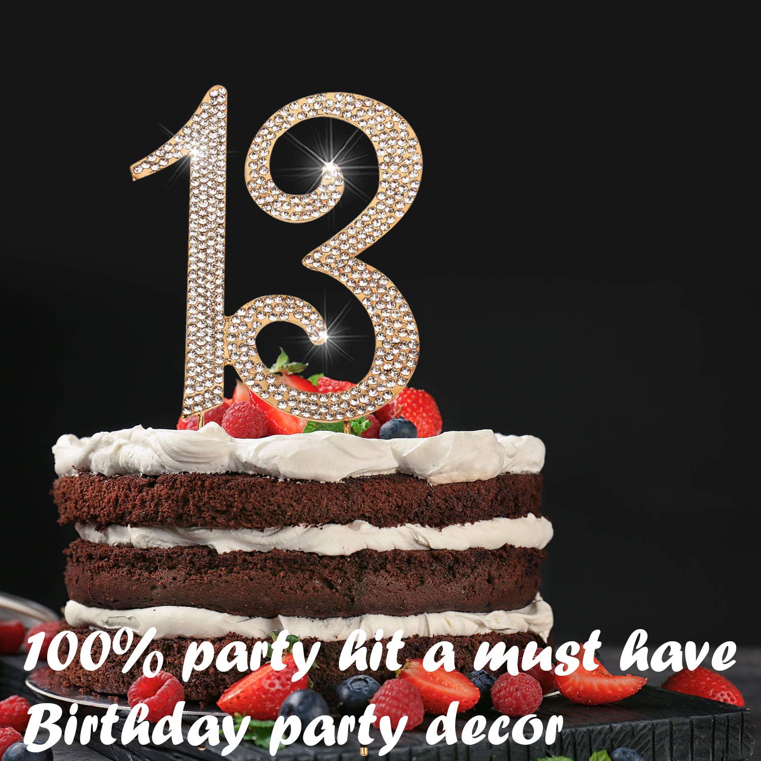 13th Birthday Cake Topper - Bling Crystal Rhinestone Decorations | Gold Keepsake for Sweet 16, Quinceañera & Anniversary Celebrations