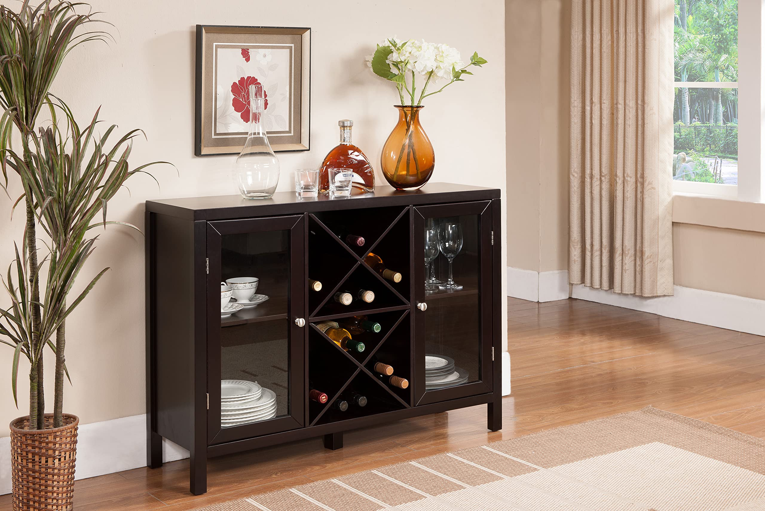 KB Designs - Bar Server Kitchen Buffet with Wine Rack Storage Cabinet, Espresso Brown - Modern Home Bar Furniture for Dining Room, Living Room & Entertaining Guests