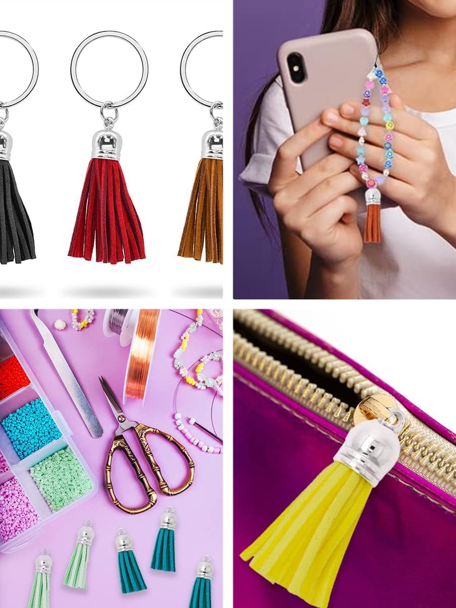 100 Small Aqua Faux Suede Tassels for Jewelry Making - Bulk Leather Keychain Charms & DIY Craft Supplies | Perfect for Boho Necklaces, Bracelets, and Handmade Keychains