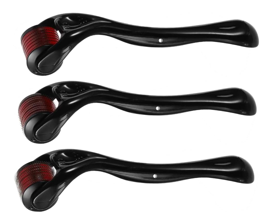 3 Pack Derma Roller Set with 540 Titanium Needles (0.5mm, 1mm, 1.5mm) for Hair Regrowth, Beard Growth & Scalp Care | Safe & Effective Micro Needle Therapy for Men & Women | At-Home Hair Loss Treatment & Facial Skin Rejuvenation | Perfect for Hair, Beard, Face & Body Care Routine