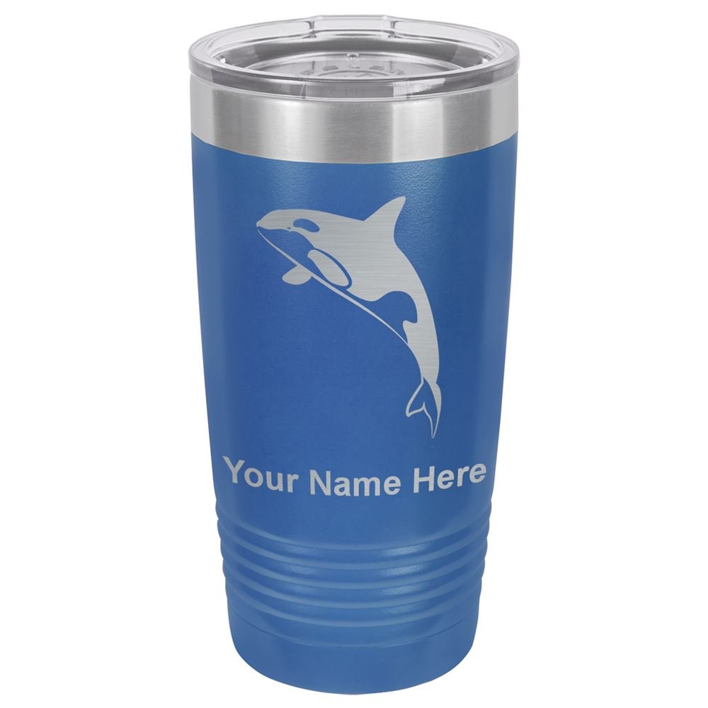 **LaserGram 20oz Vacuum Insulated Stainless Steel Tumbler Mug with Personalized Engraving - Killer Whale Design (Dark Blue) - Keeps Drinks Hot/Cold for Hours - Perfect for Office, Travel, Gym & Outdoor Adventures**