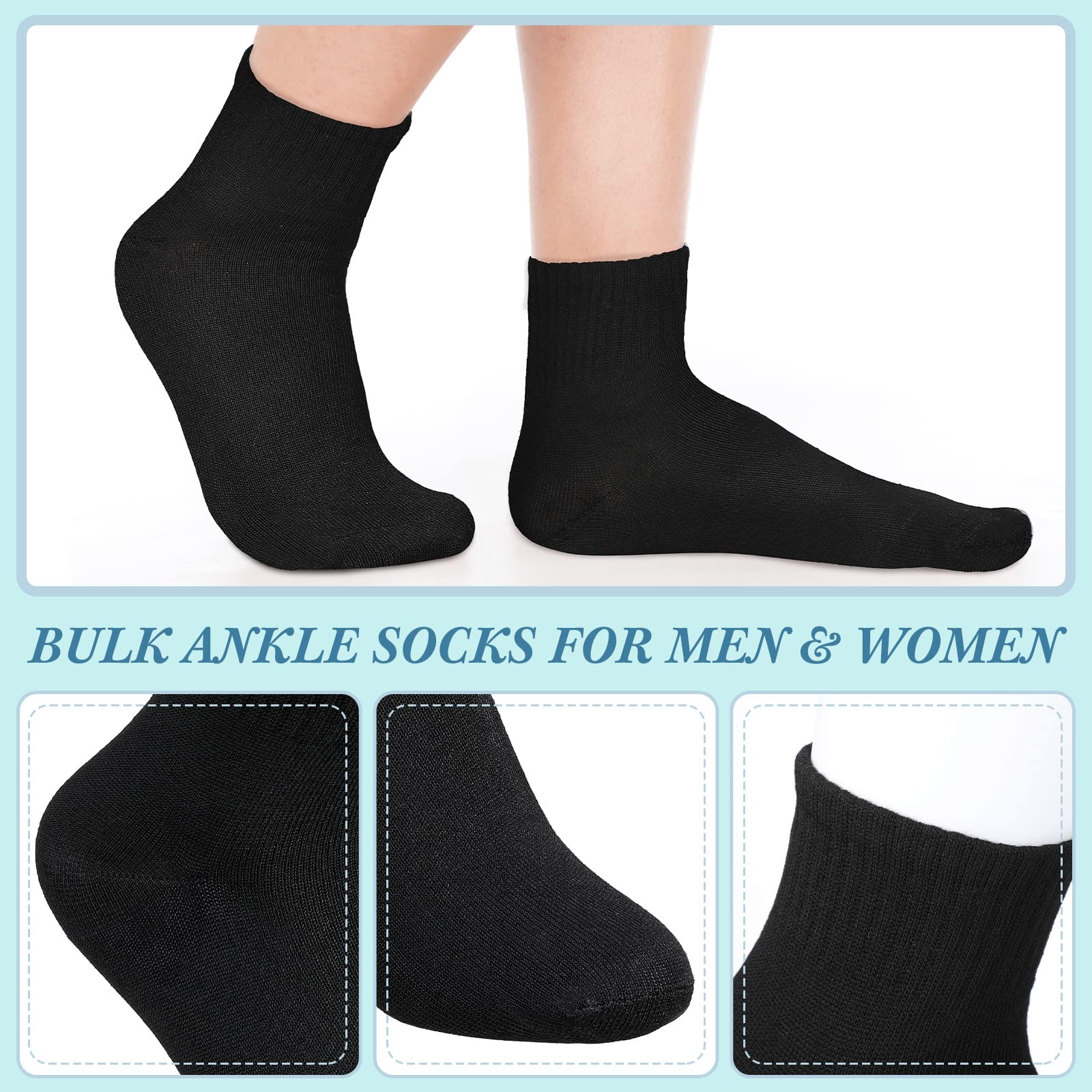 48 Pairs Men's Moisture-Wicking Quarter Ankle Socks - Breathable Athletic Crew Socks for Running, Gym & Casual Wear - Bulk Pack for Homeless Shelters & Donations