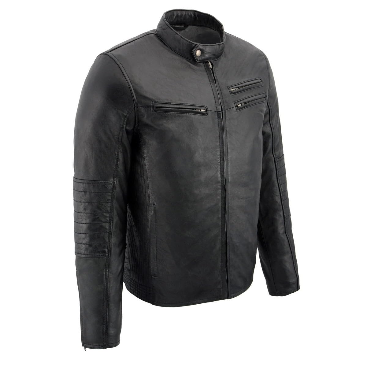 Milwaukee Leather SFM1806 Men's Black Euro Collar Cafe Style Leather Jacket - Premium Motorcycle Biker Jacket for Riding & Casual Wear