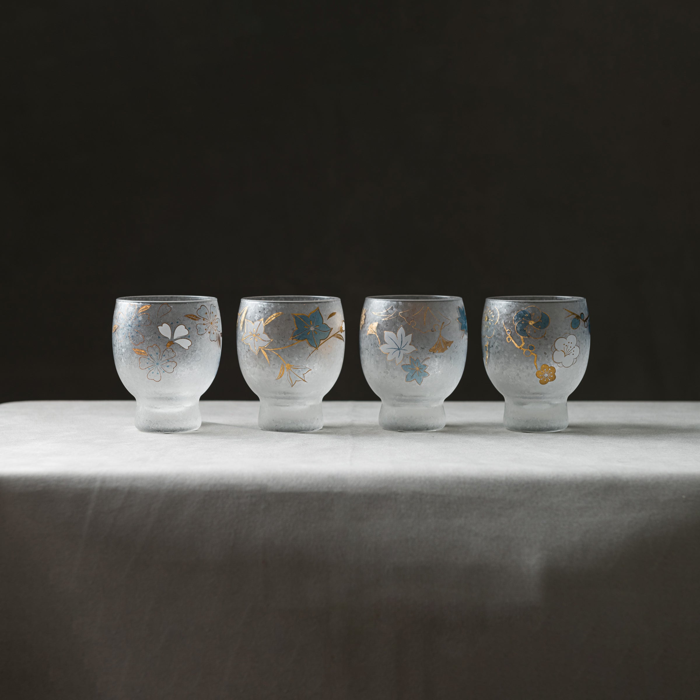 Nippon Taste Shiki Meguri Four Season Sake Glass Gift Set - Set of 4 Handcrafted Japanese Sake Cups with Wooden Box - Perfect for Traditional Japanese Dining, Sake Tasting & Home Bar Decor