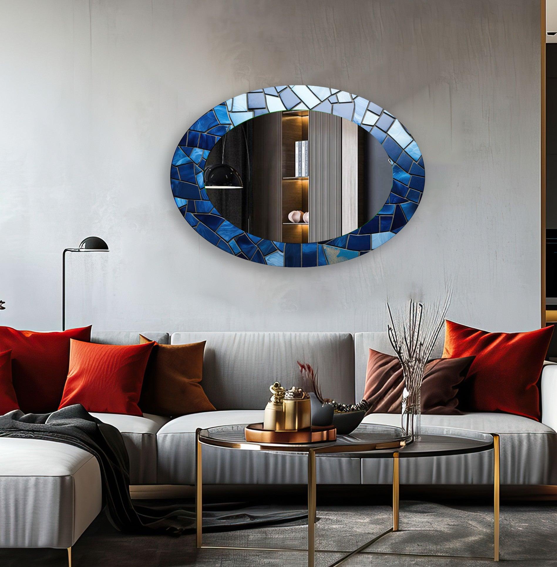 Elegant Blue Oval Wall Mirror for Home Decor - Perfect for Living Room, Bedroom & Entryway Decoration