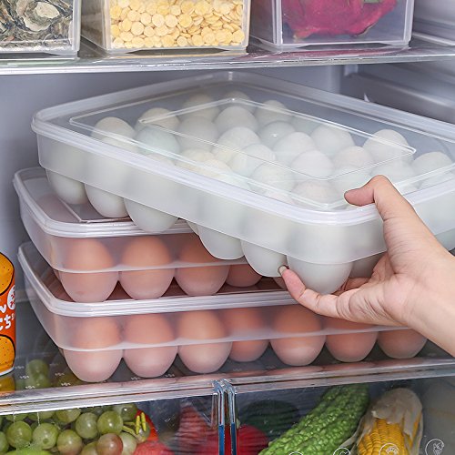 Sooyee 2 Pack Clear Plastic Egg Holder for Refrigerator - Stackable Deviled Egg Tray Storage Container with Lid, Holds 68 Eggs - Perfect for Kitchen Countertop, Picnic, Party & Holiday Food Prep