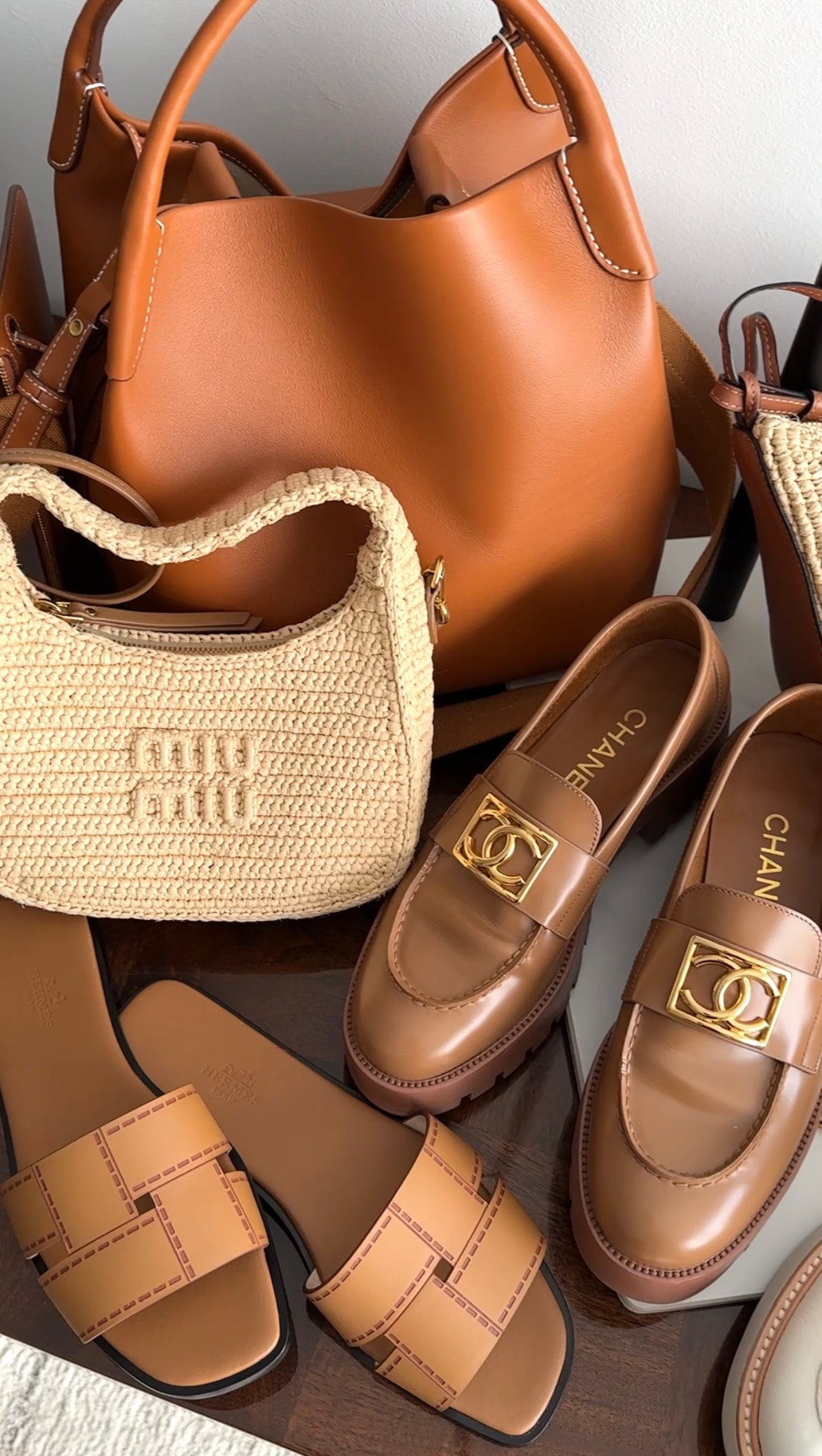 Chanel 2023 Tan Glossed Leather CC Tread Loafers Size 37 - Women's Luxury Designer Shoes for Work, Office & Formal Occasions
