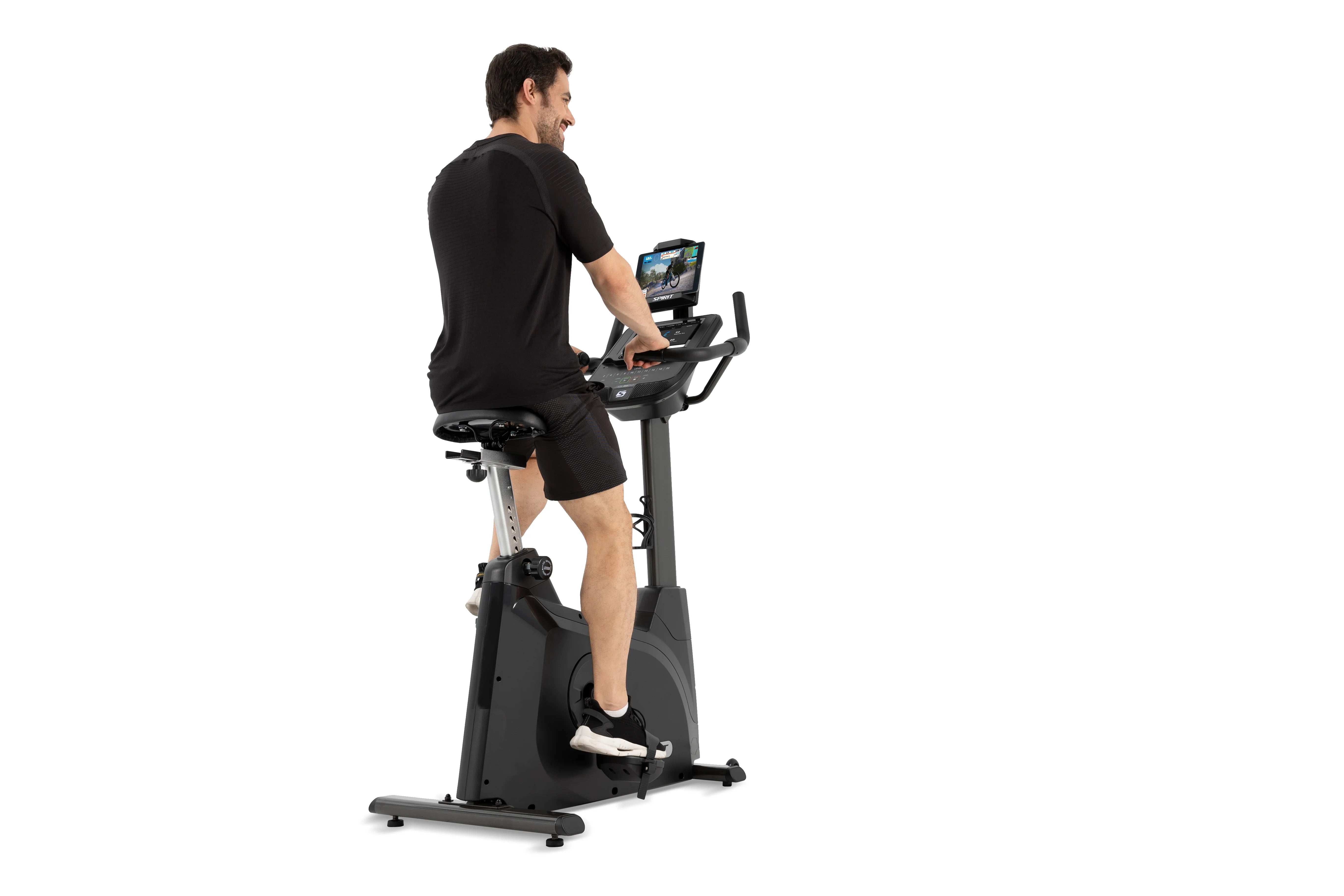 Spirit XBU55ENT Upright Exercise Bike with Entertainment Features - Home Gym Equipment for Cardio Workouts & Indoor Cycling Training - Perfect for Small Spaces & Apartment Fitness