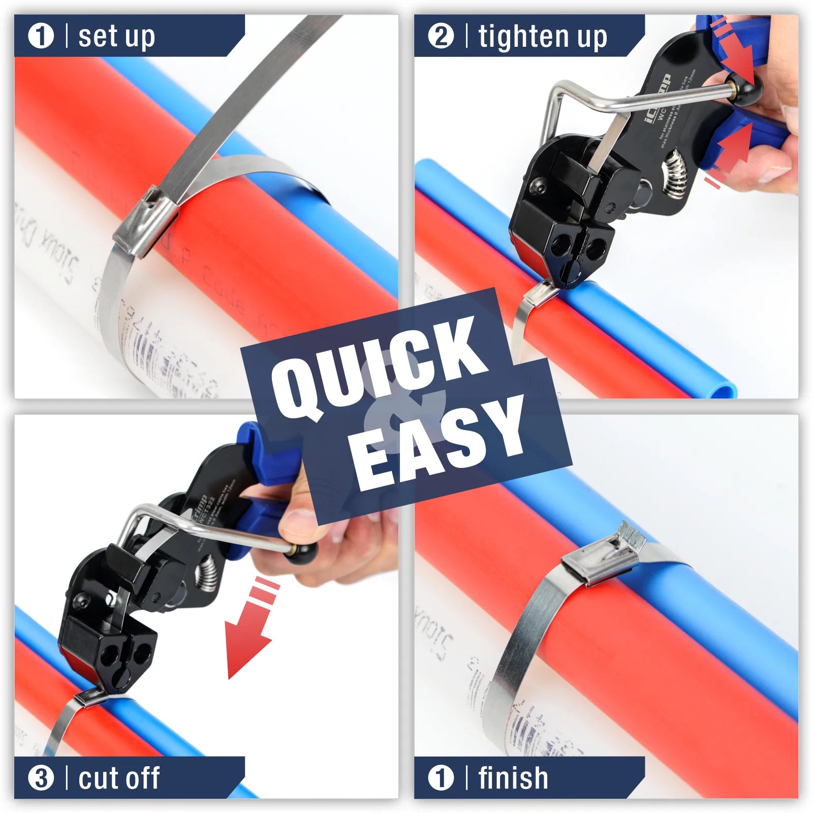 WCT 322 Stainless Steel Cable Tie Gun Tool - Heavy Duty Fastening & Cutting Tool for 12mm Zip Ties | Includes 100PCS Stainless Steel Cable Ties | Perfect for Electrical Wiring, HVAC, Automotive & Industrial Applications