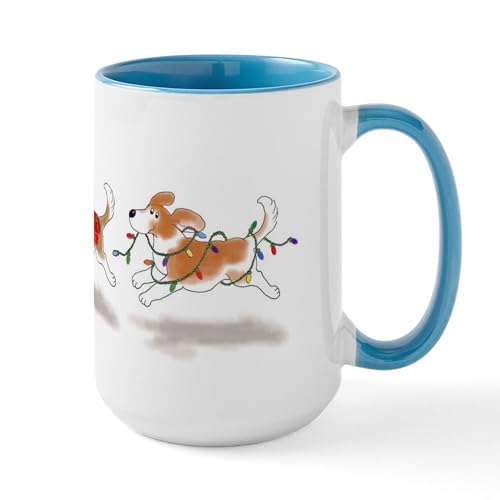 White/Blue Inside - Holiday Beagle Large Mug
