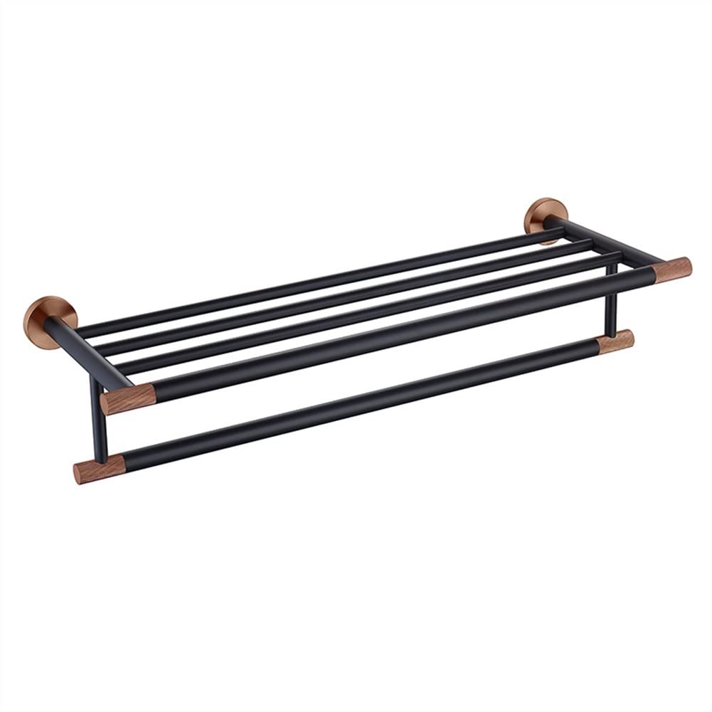 Rose Gold Black Stainless Steel Bathroom Hardware Set - Wall Mounted Toilet Paper Holder, Robe Hook, Towel Rack & Soap Dispenser | Modern Kitchen & Bathroom Accessories (Towel Shelf) | Perfect for Home, Hotel & Spa Decor