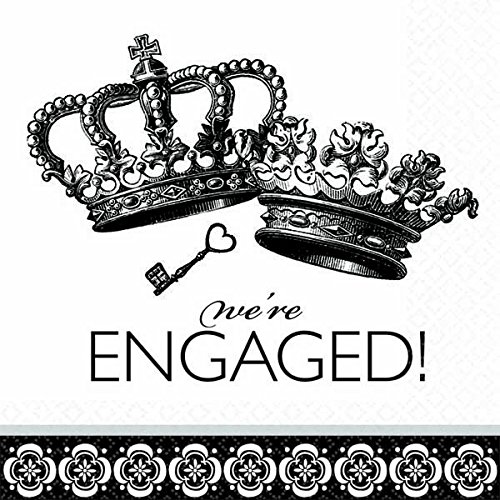Amscan Damask and Dots Engagement Party Beverage Napkins - Premium Paper Cocktail Napkins for Wedding, Bridal Shower & Anniversary Celebrations