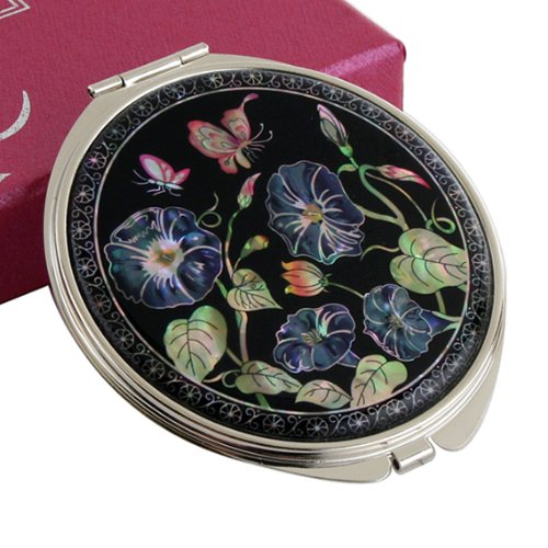 Pearl Compact Mirror 2X/1X Magnification - Travel Makeup Mirror for Women, Gift for Mom - Perfect for Purses & Travel (Blue)