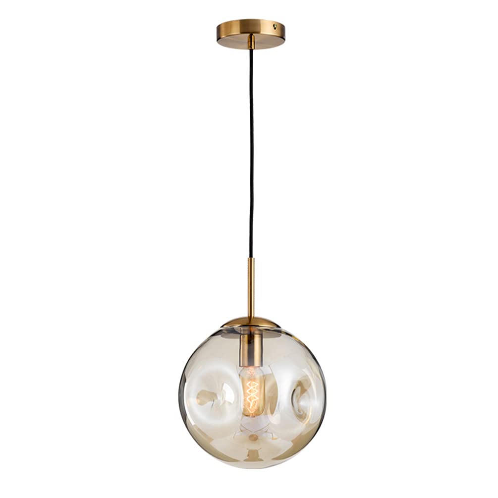 Nordic Modern Pendant Light with Irregular Glass Ball Shade - E27 Single-Head Hanging Chandelier for Kitchen Island, Living Room, Restaurant & Corridor - Amber Glass Ceiling Lighting Fixture (25cm Diameter) - Perfect for Dining Areas, Coffee Shops and Home Decor