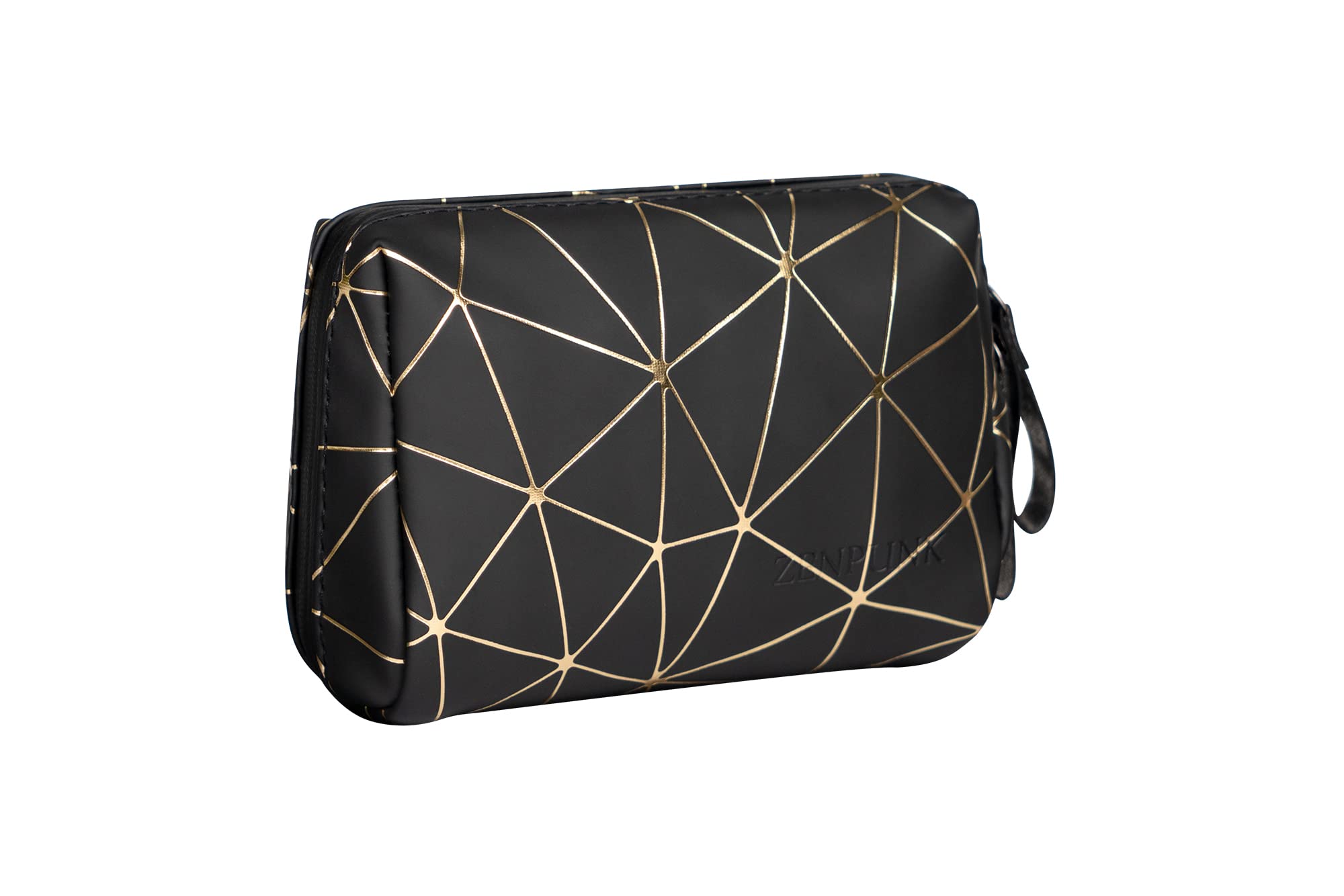 Mini Makeup Bag for Purse | PU Leather Cosmetic Organizer | Travel Makeup Pouch | Waterproof Portable Cosmetic Case for Women & Girls (Black & Gold) | Perfect for Travel, Gym & Everyday Use