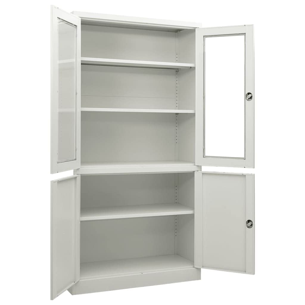 4-Door Steel Office Cabinet with 3 Adjustable Shelves - Light Gray Craft Organizer & Home Office Storage, 35.4