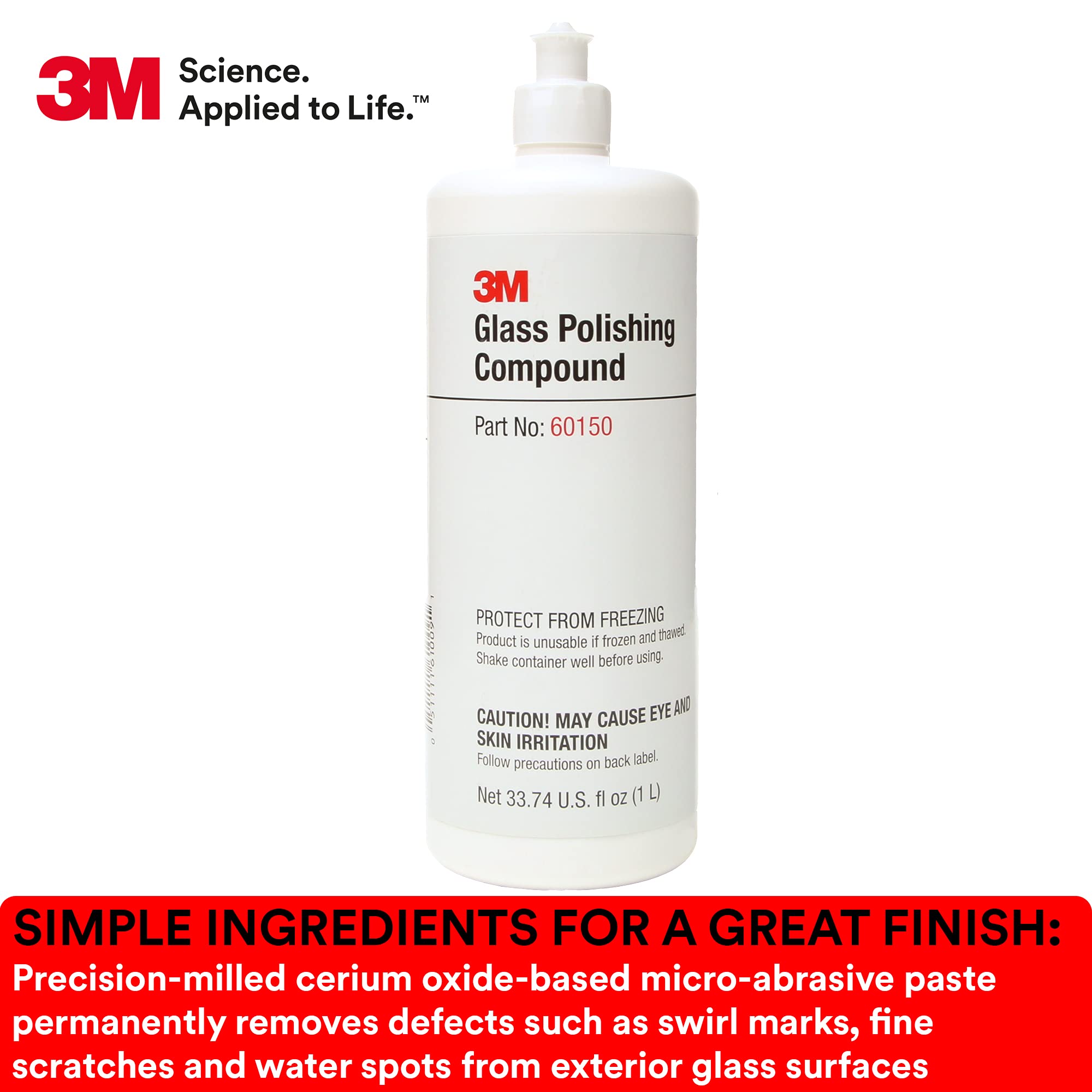 3M Cerium Oxide Glass Polishing Compound – Defect Repair & Scratch Remover for Glass, Windshield, Mirrors – Permanently Removes Fine Scratches, Swirl Marks, Water Spots – Perfect for Auto Glass, Windows, and Glassware Restoration