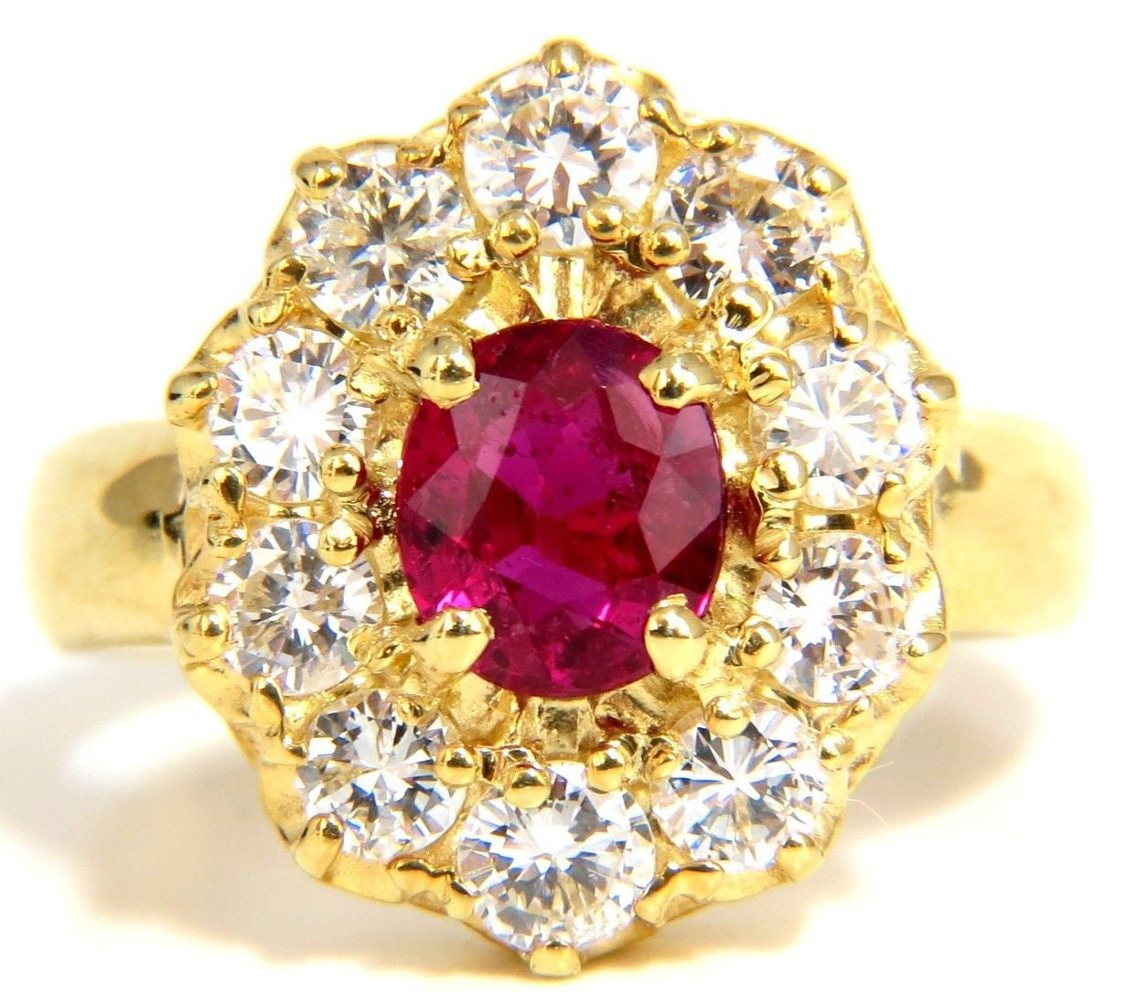 2.30CT GIA Certified Natural Red No Heat Ruby & Diamond Cluster Ring in 18KT Gold – Perfect for Engagement, Anniversary & Special Occasions