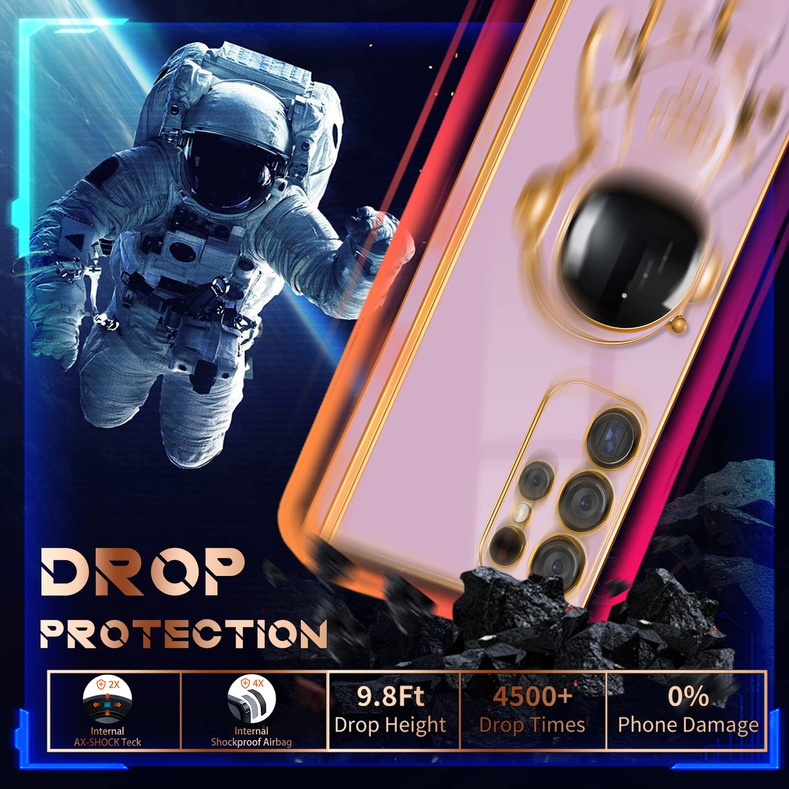 **Samsung Galaxy S23 Ultra Case - Astronaut Design, 6D Kickstand, Purple Girly Phone Cover for Women & Girls | Protective & Stylish for Daily Use, Work & Travel**