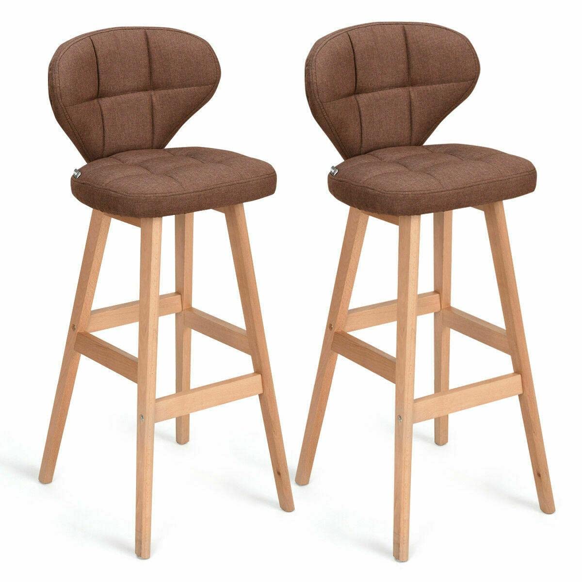 2-Set Brown Wooden Bar Stools with Fabric Backrest - Counter Height Pub Chairs for Kitchen Island, Home Office & Dining Room - HilariousM Stoolseating for Indoor & Outdoor Use