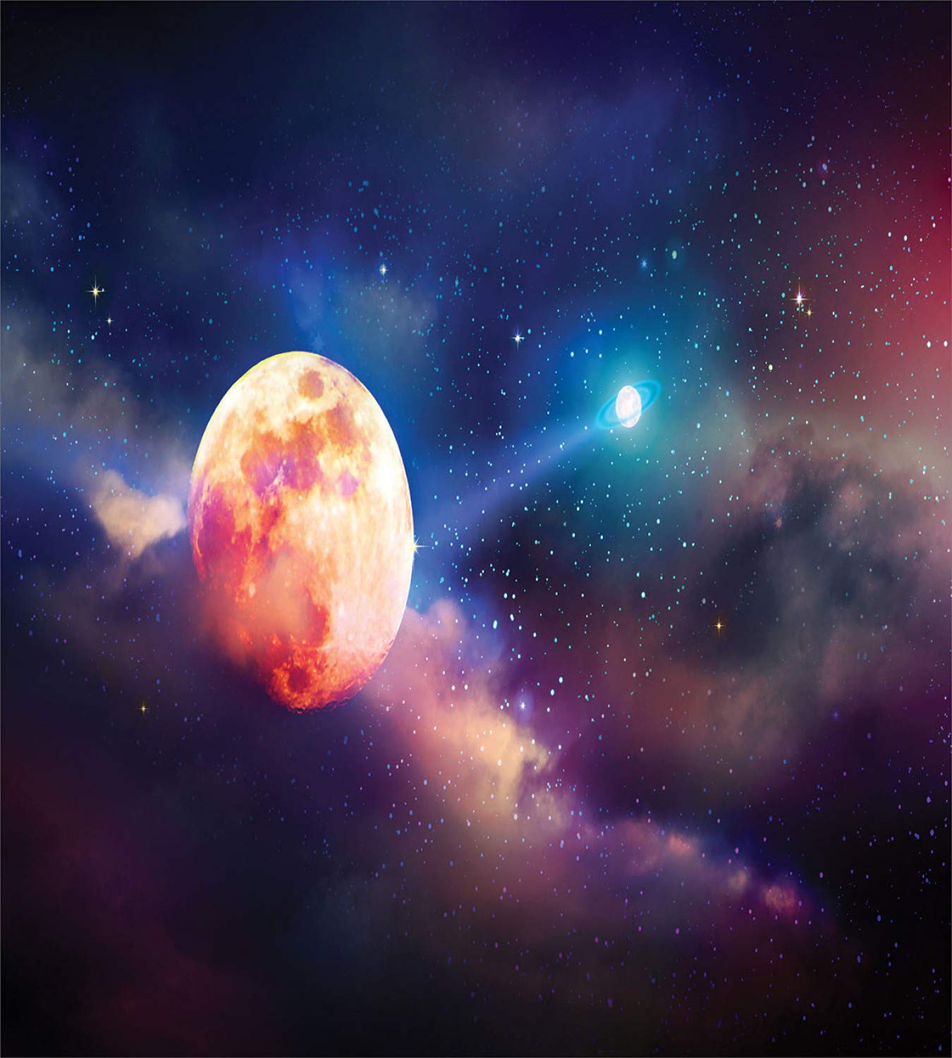 Ambesonne Full Moon Duvet Cover Set - Queen Size 3-Piece Space Themed Bedding with Planets & Stars | Cosmic Galaxy Print Comforter Cover + 2 Pillow Shams | Perfect for Astronomy Lovers, Kids Rooms & Unique Home Decor