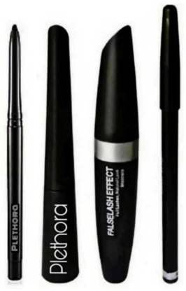 Plethora 4-Piece Eye Makeup Set - Mascara, Eyeliner, Kajal Pencil & Eyebrow Pencil | Waterproof & Long-Lasting | Perfect for Everyday Wear, Party & Special Occasions