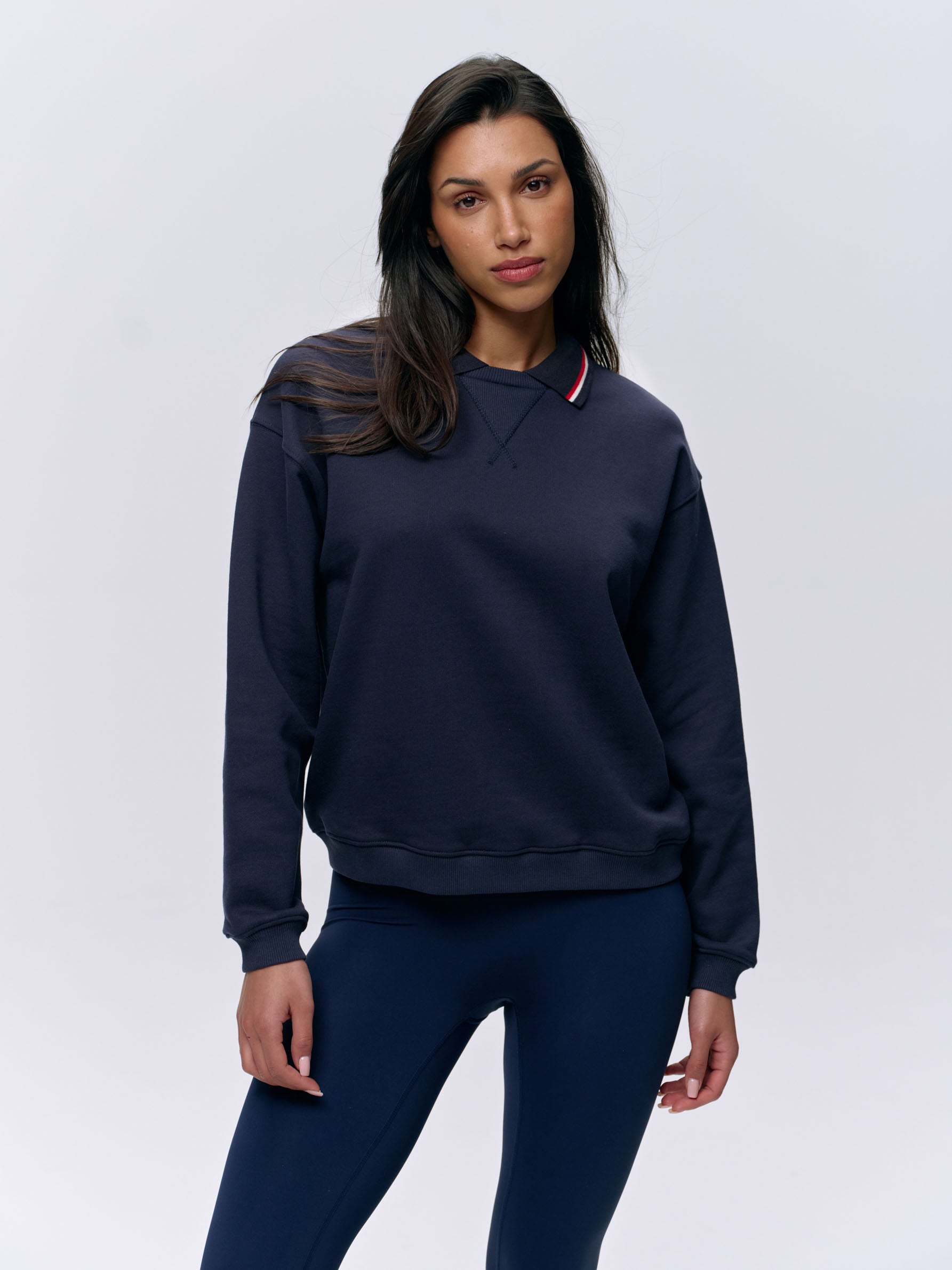Premium Collared Sweatshirt for Men & Women - Navy Blue & Marshmallow White Color Options | Comfortable Casual Pullover for Work, Travel & Everyday Wear