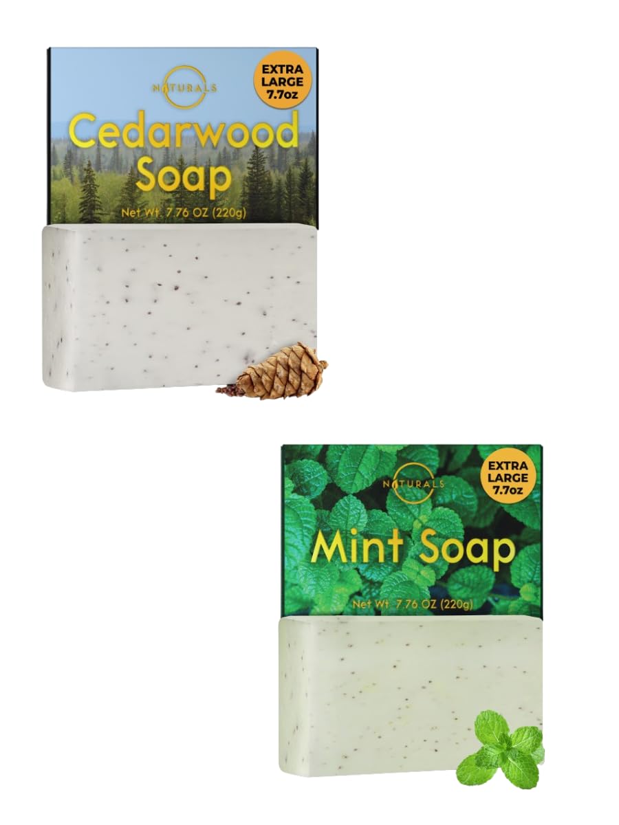 O Naturals Cedarwood & Mint Exfoliating Bar Soap for Men - Medium Grit with Dry Mint Leaves, Organic Moisturizing Face & Body Soap - Perfect for Shaving, Post-Workout & Daily Skincare Routine